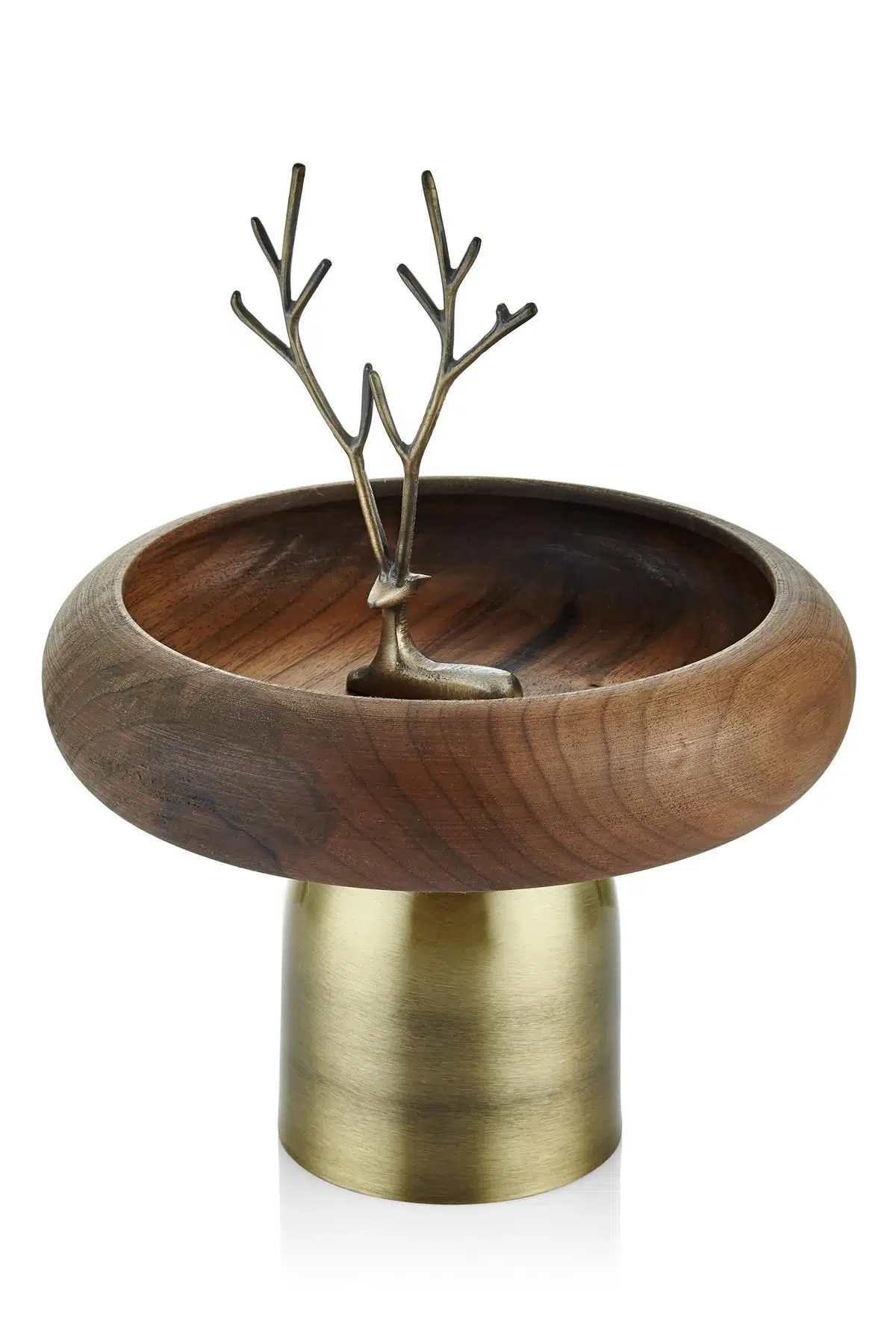 Seta Oturan Geyik Figürlü Ahşap Tabak Ayaklı Bronz 26*26*31 Cm