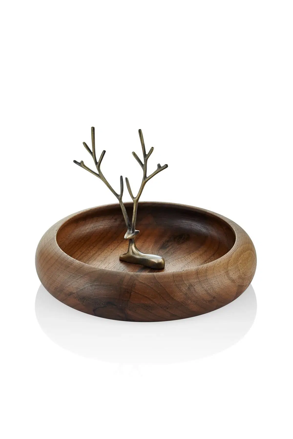 Seta Oturan Geyik Figürlü Ahşap Tabak Bronz 26*26*18 Cm
