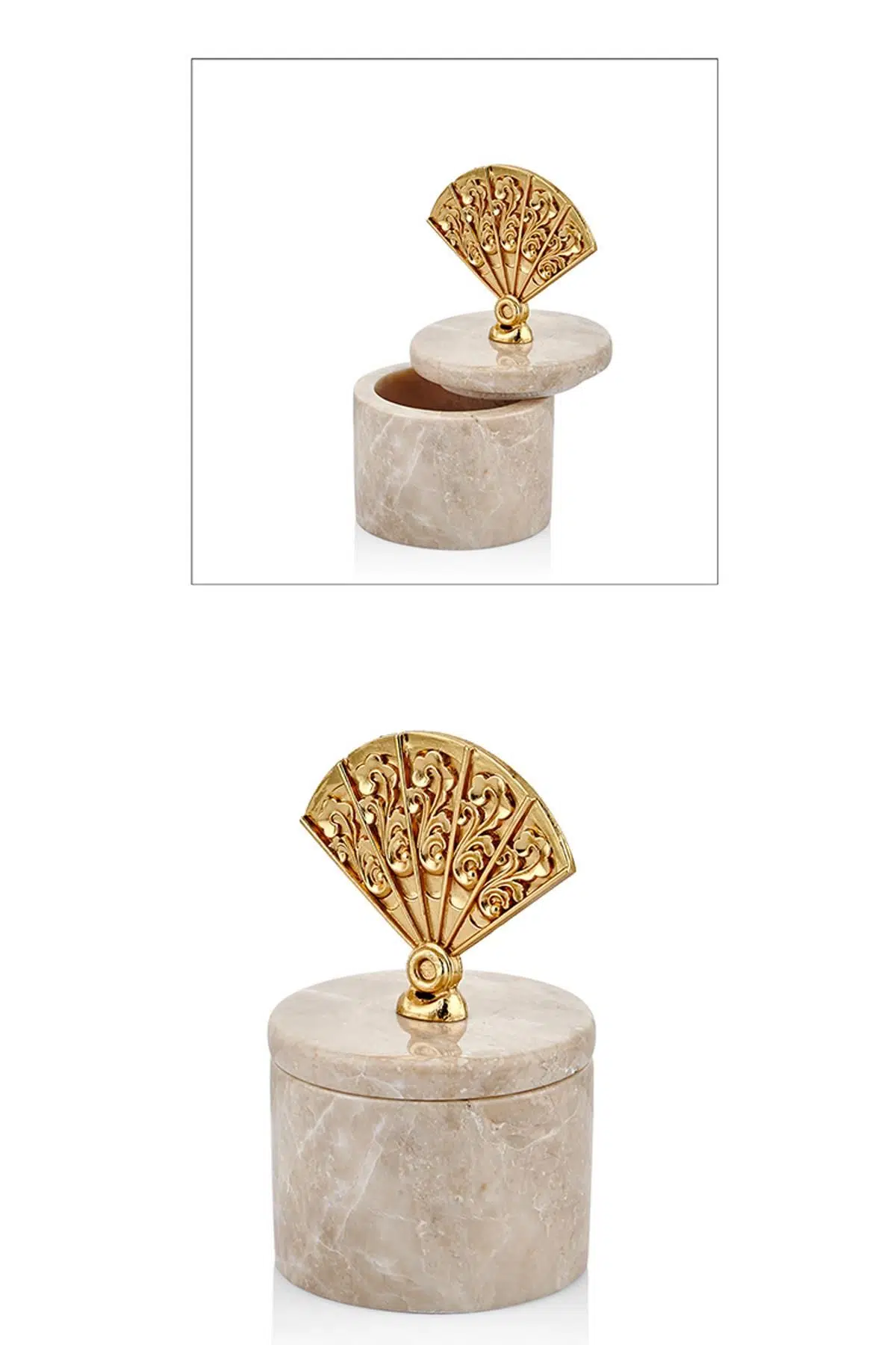 Evza Mermer Dekor Kutu Yelpaze Bej 8,5*8,5*15 Cm