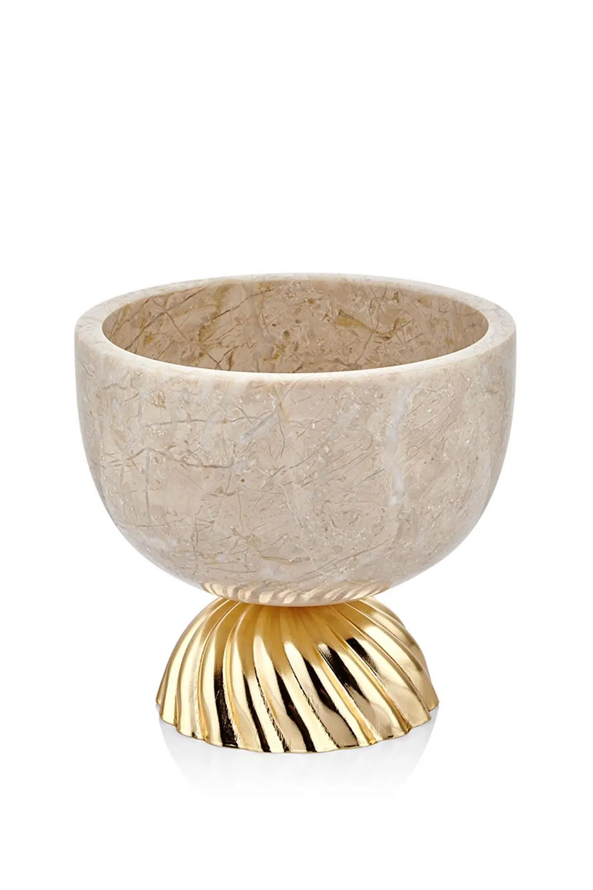 Evza Mermer Burgu Ayaklı Derin Kase Bej 15*15*13,5 Cm