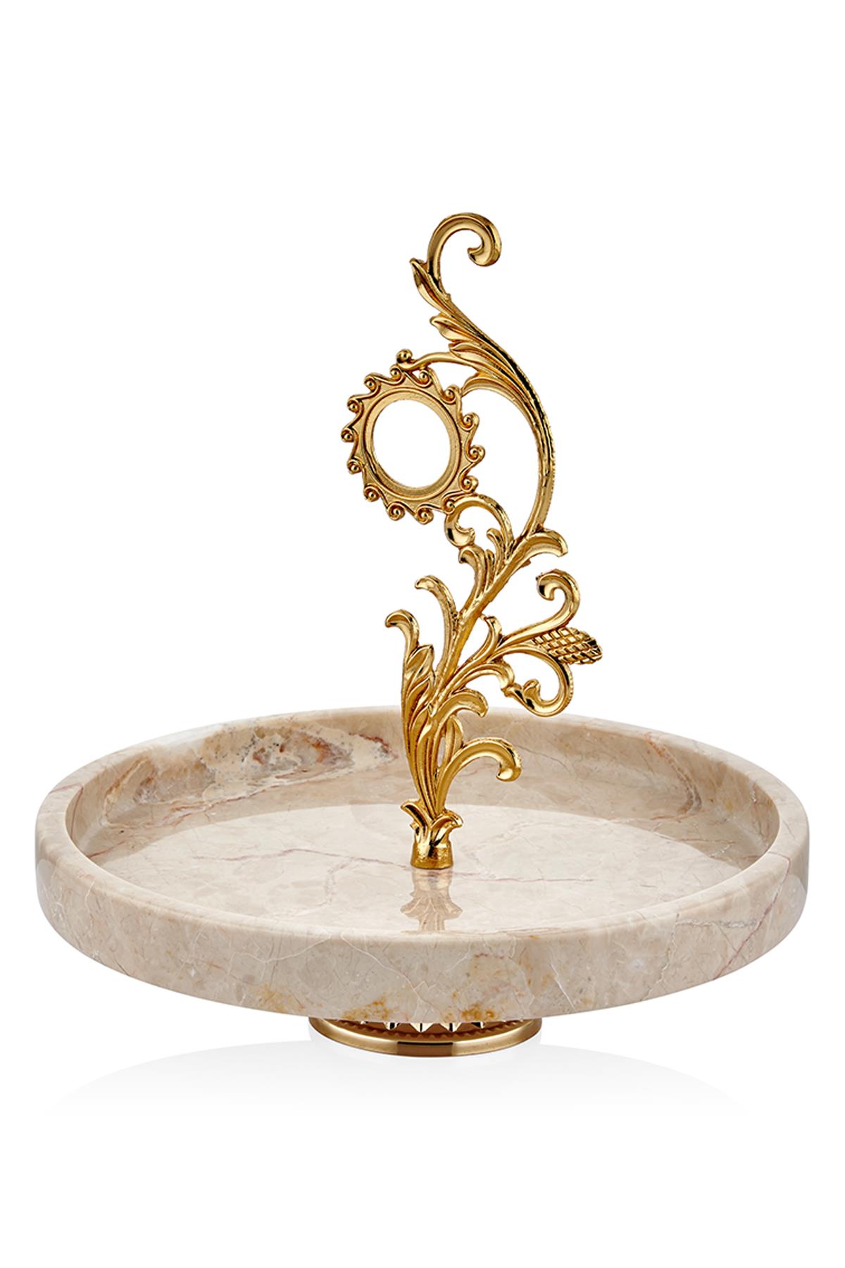 Evza Mermer Ayaklı Mysterıous Sunum Tabağı Bej 26*26*32 Cm