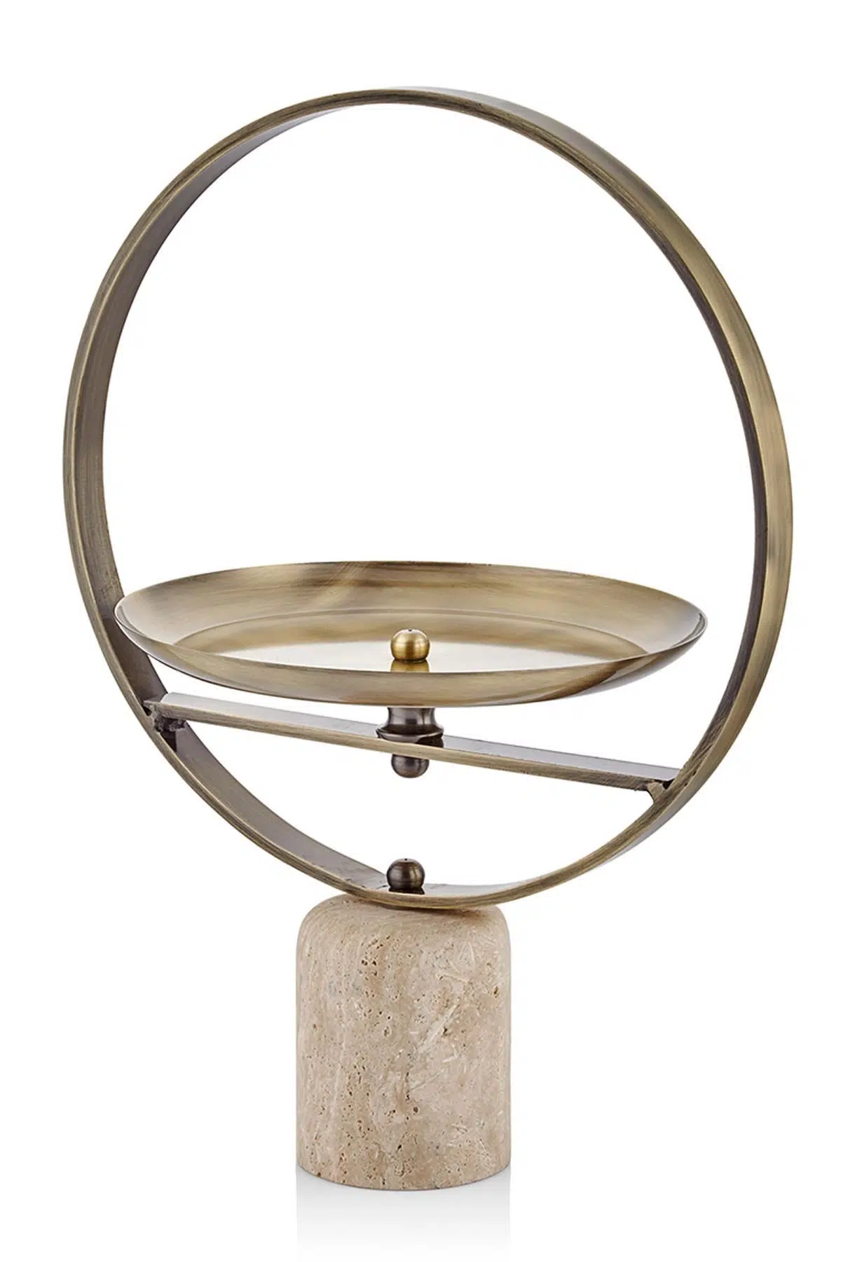 Evza Mermer Silindir Kaideli Dekoratif Halka İçinde Sunumluk Traverten 30*22*40 Cm