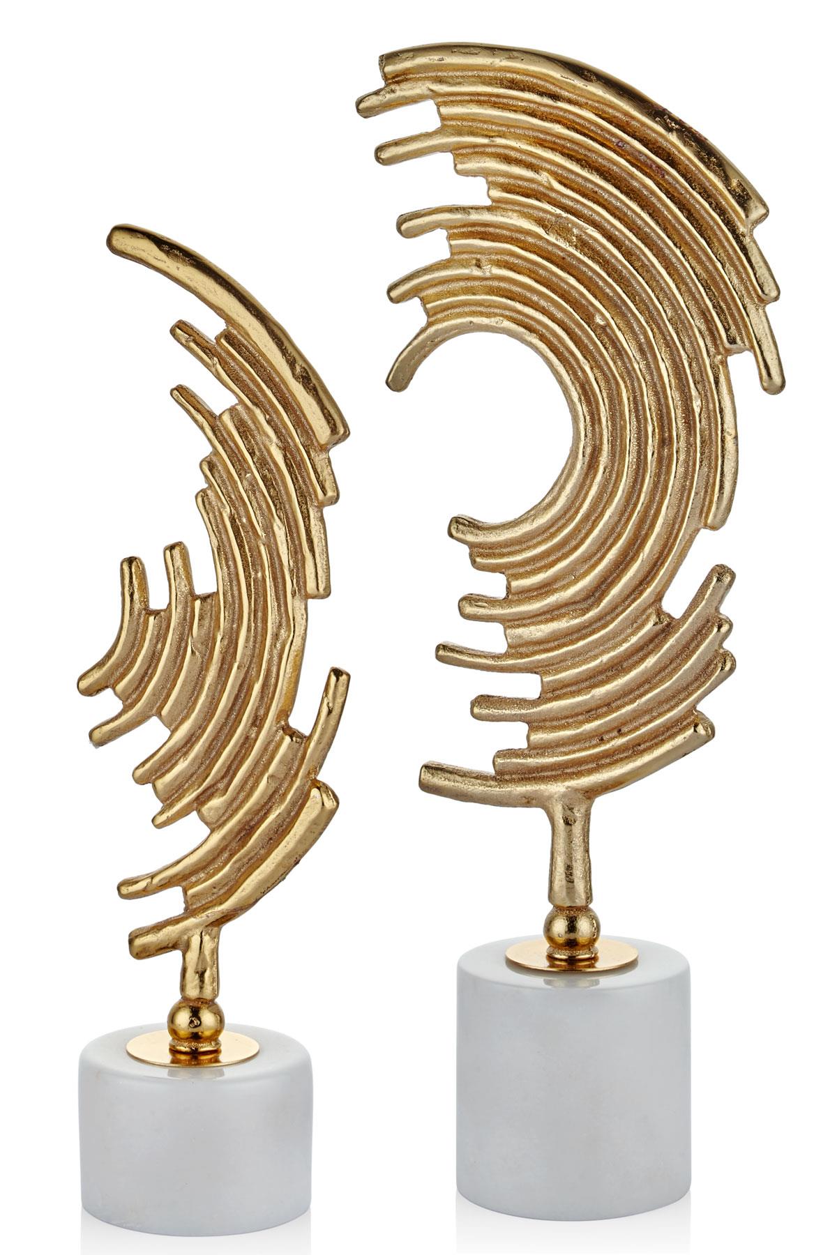 Evza Mermer 2li Çizgi Dekor Beyaz Gold 10*10*38 10*20*44 Cm