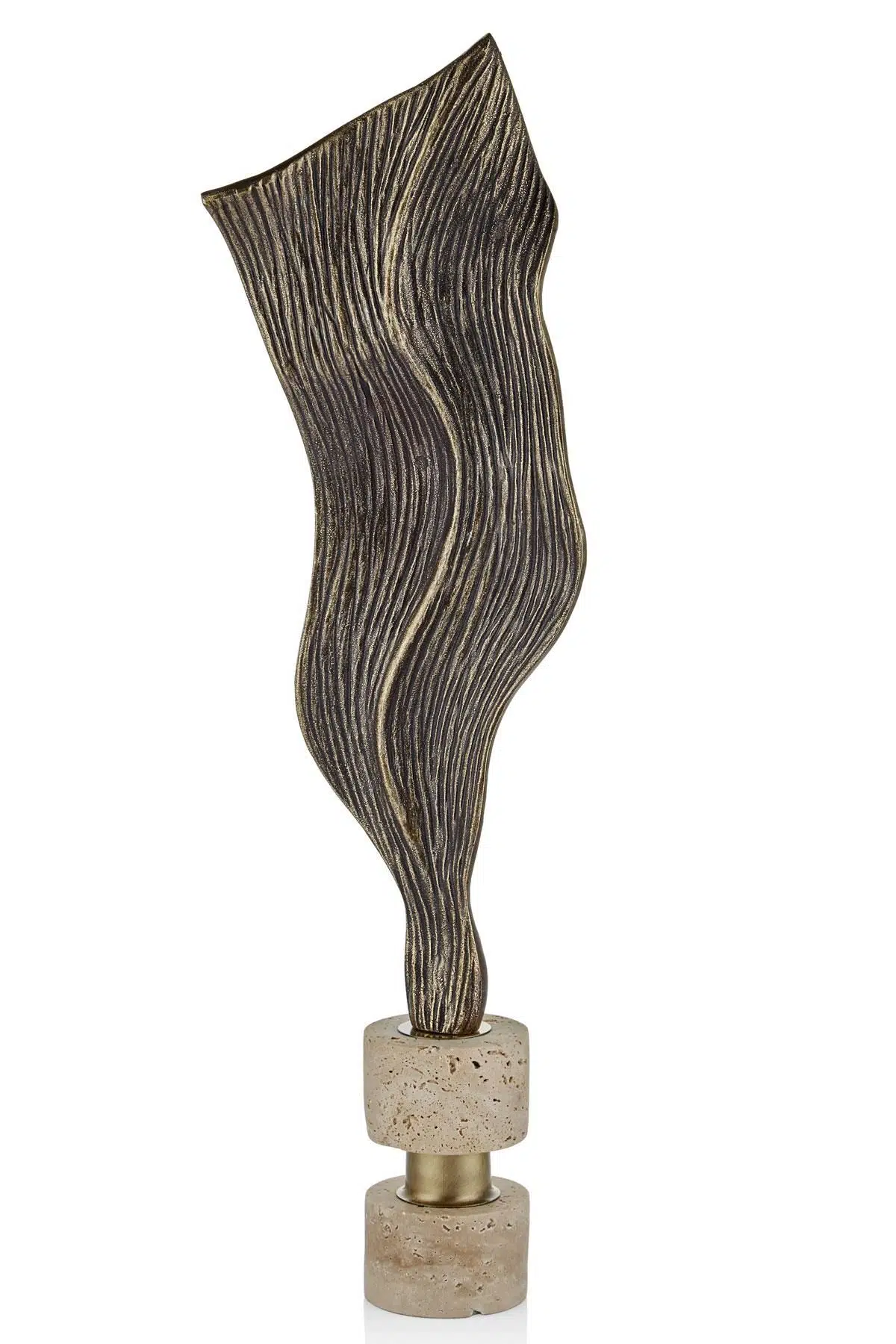 Evza Mermer Yaprak Detaylı Dekoratif Obje Traverten Bronz 9*18*68 Cm