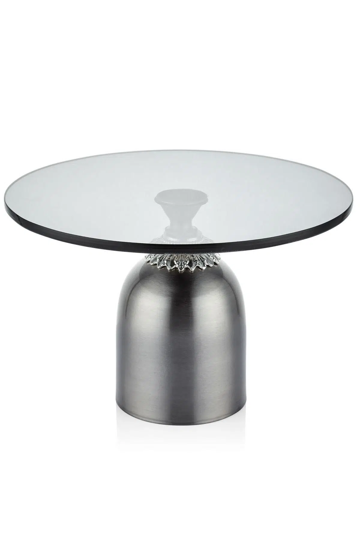 Metal Ayaklı Cam Sunumluk Gümüş Eskitme 27*27*17,5 Cm