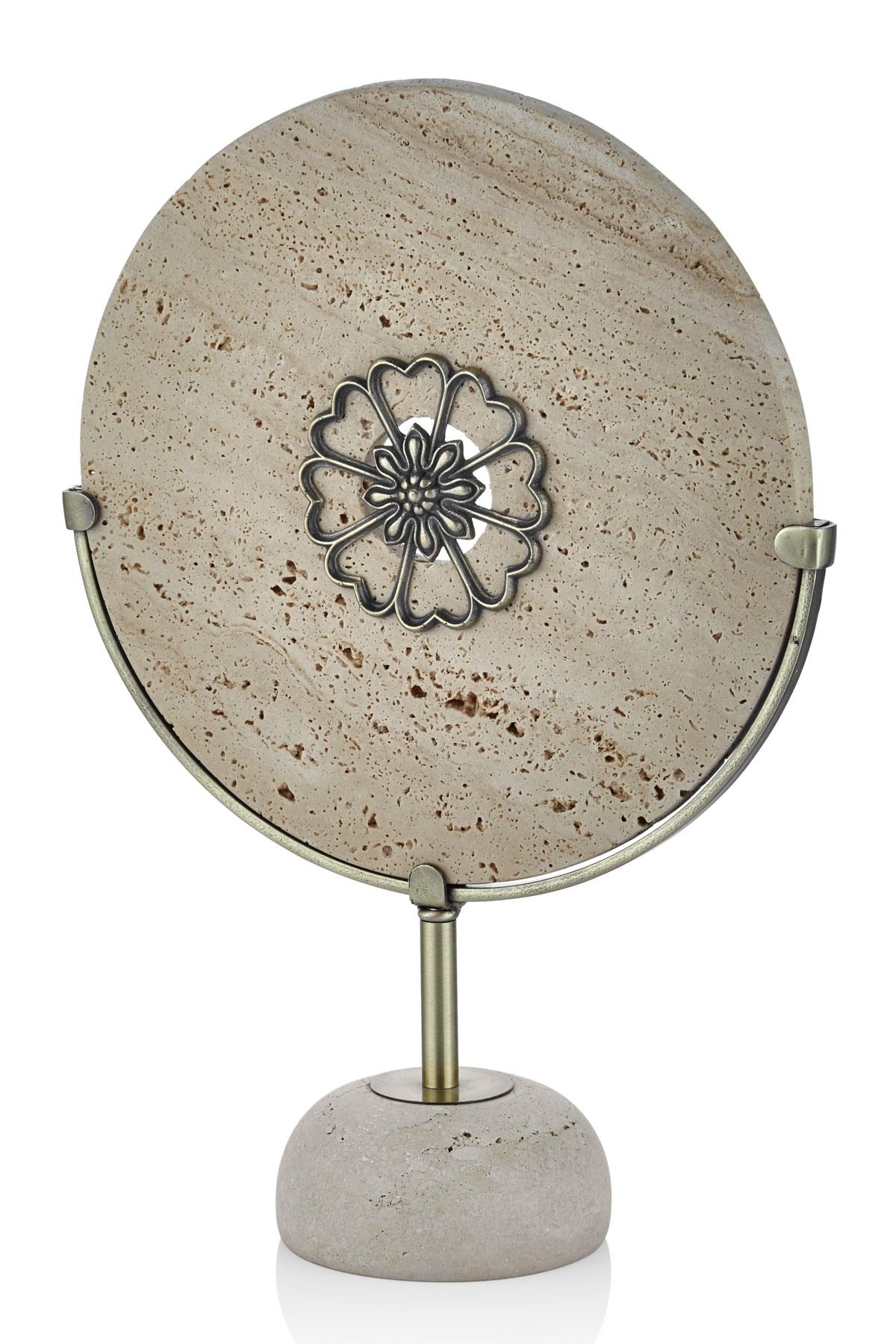 Evza Mermer Traverten Disk Kaideli Döngü Dekor 13*24,5*38 Cm