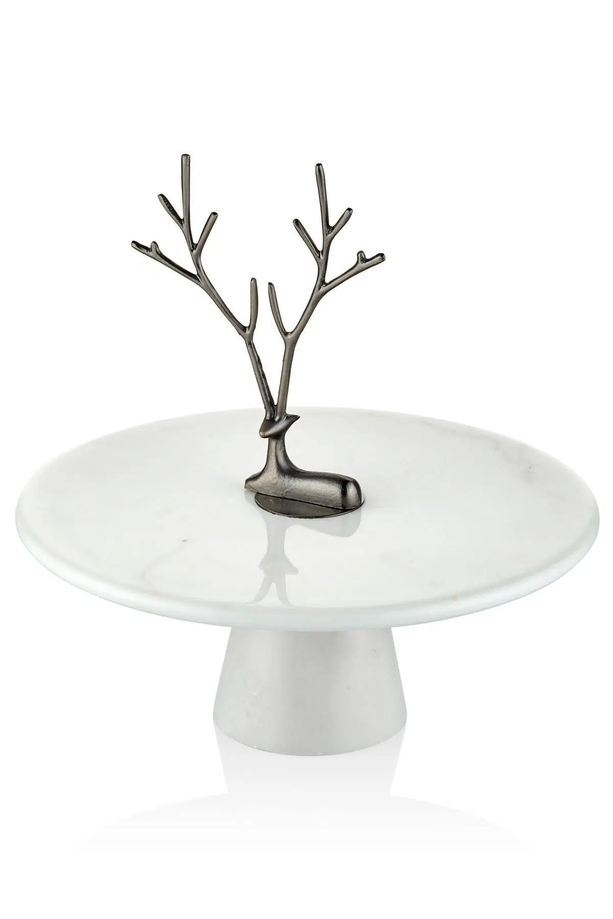 Evza Mermer Konik Kaideli Sunum Tabağı Beyaz 26*26*27 Cm