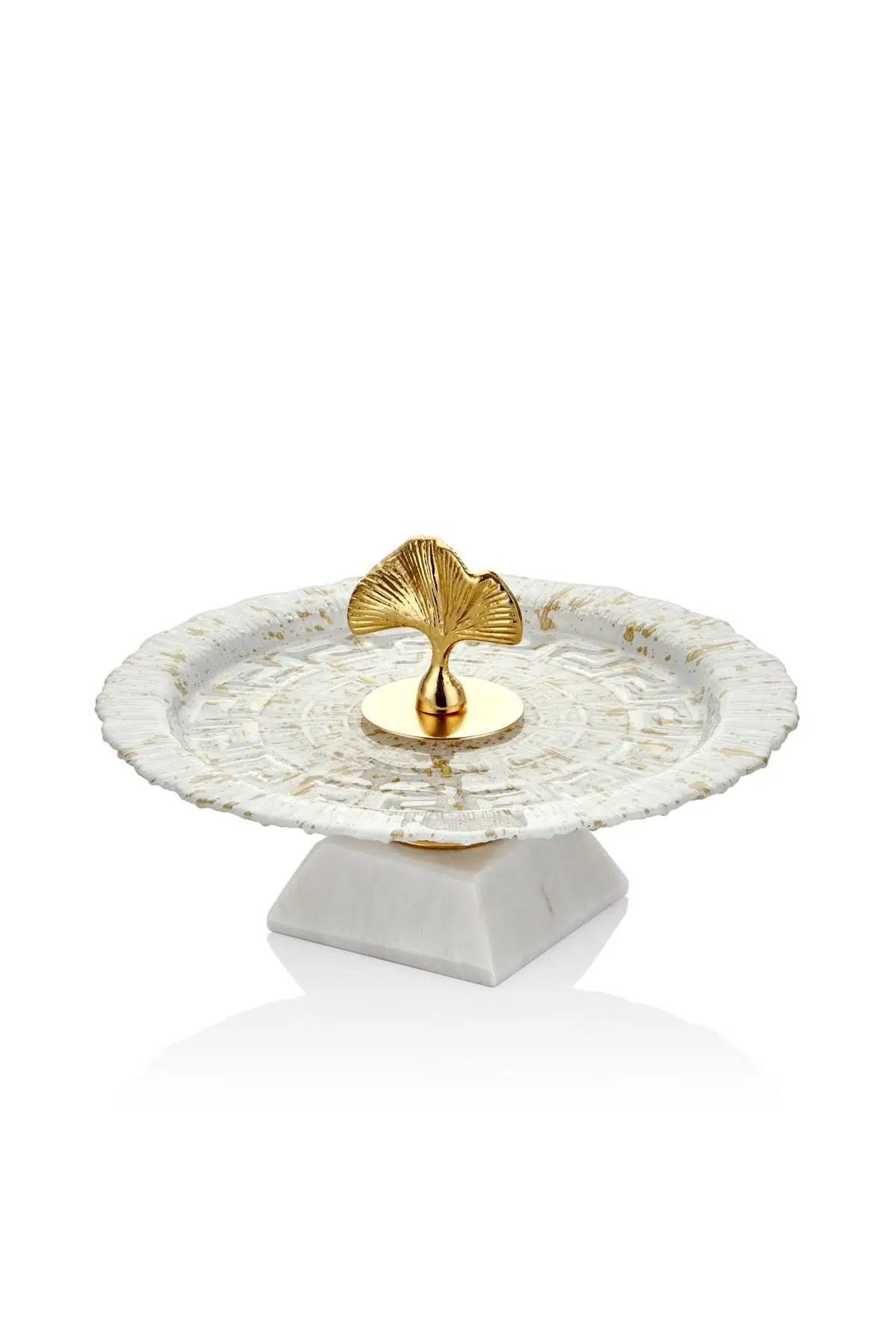 Mermer Kaideli Mantar Kulplu Servis Tabağı Beyaz 22*22*12 Cm