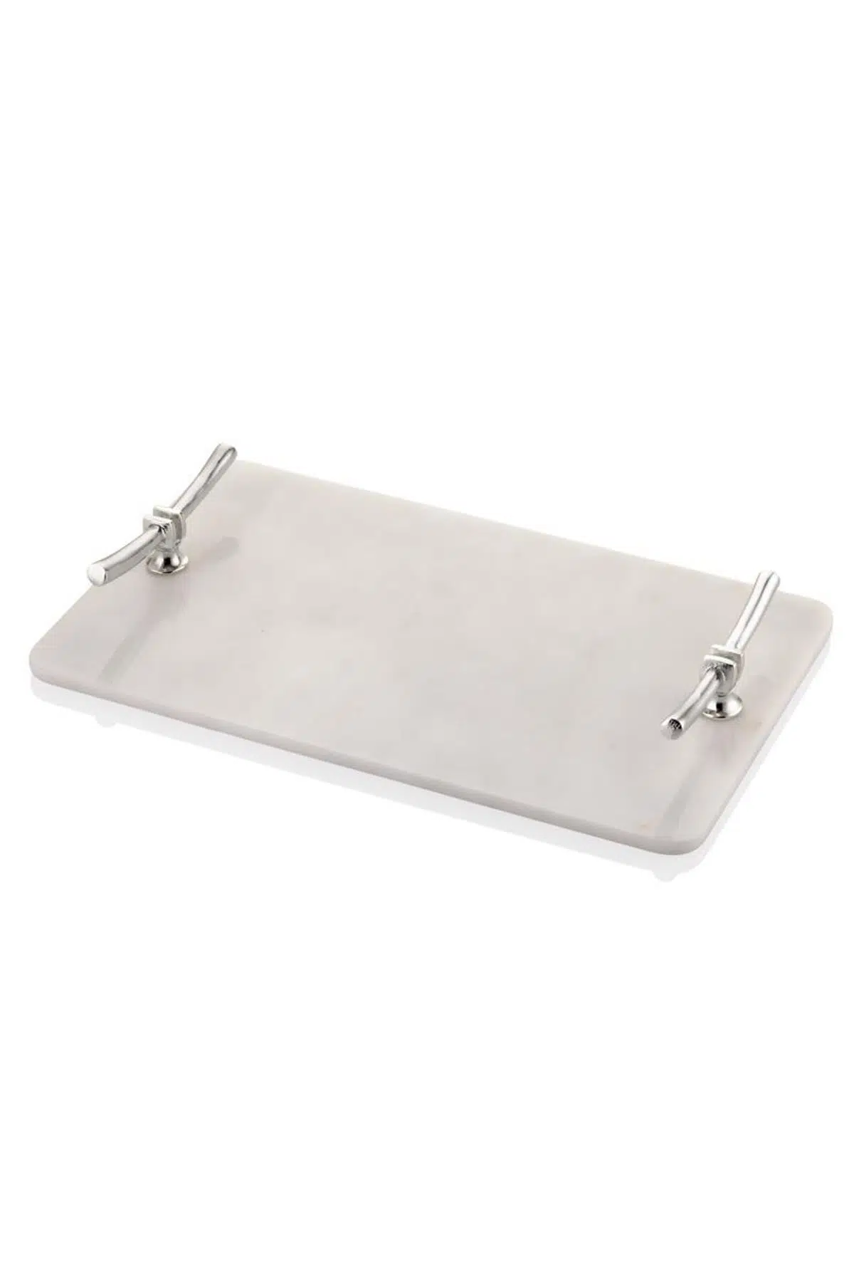 Evza Dikdörtgen Mermer Tepsi Beyaz Gümüş 25*40*4 Cm