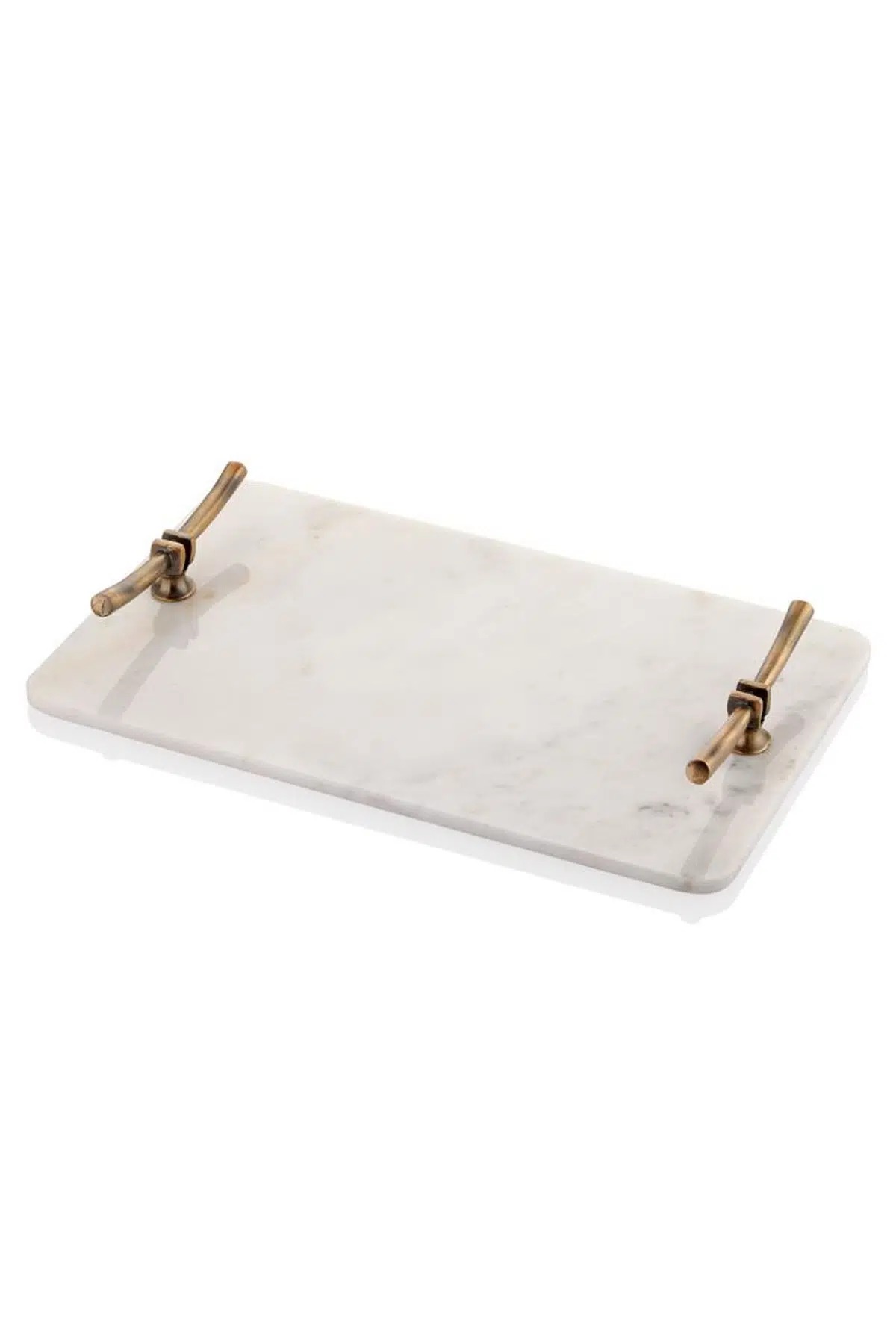 Evza Dikdörtgen Mermer Tepsi Beyaz Bronz 25*40*4 Cm