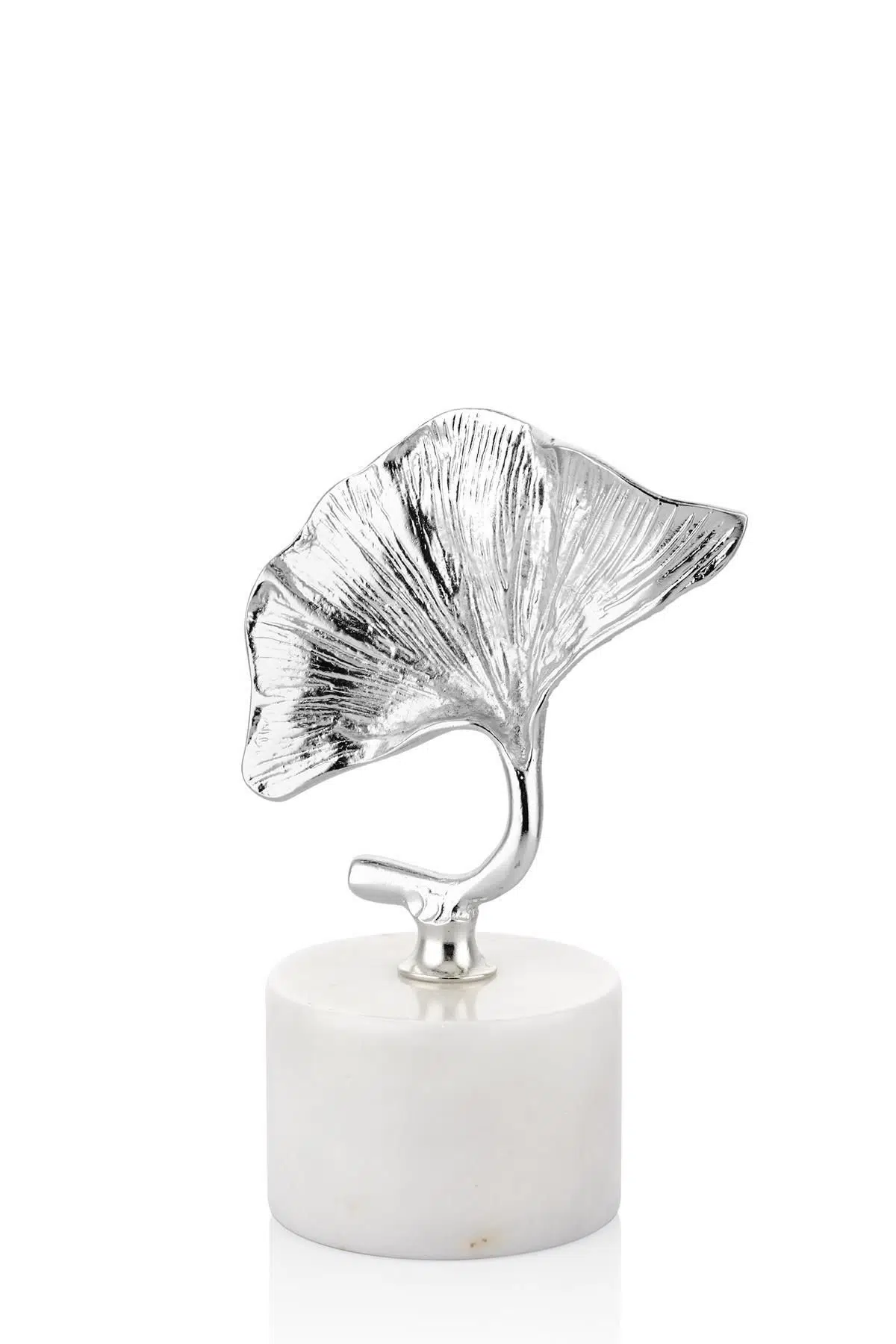 Evza Mermer Kaideli Dekoratif Gingko Gümüş 9*15*21 Cm
