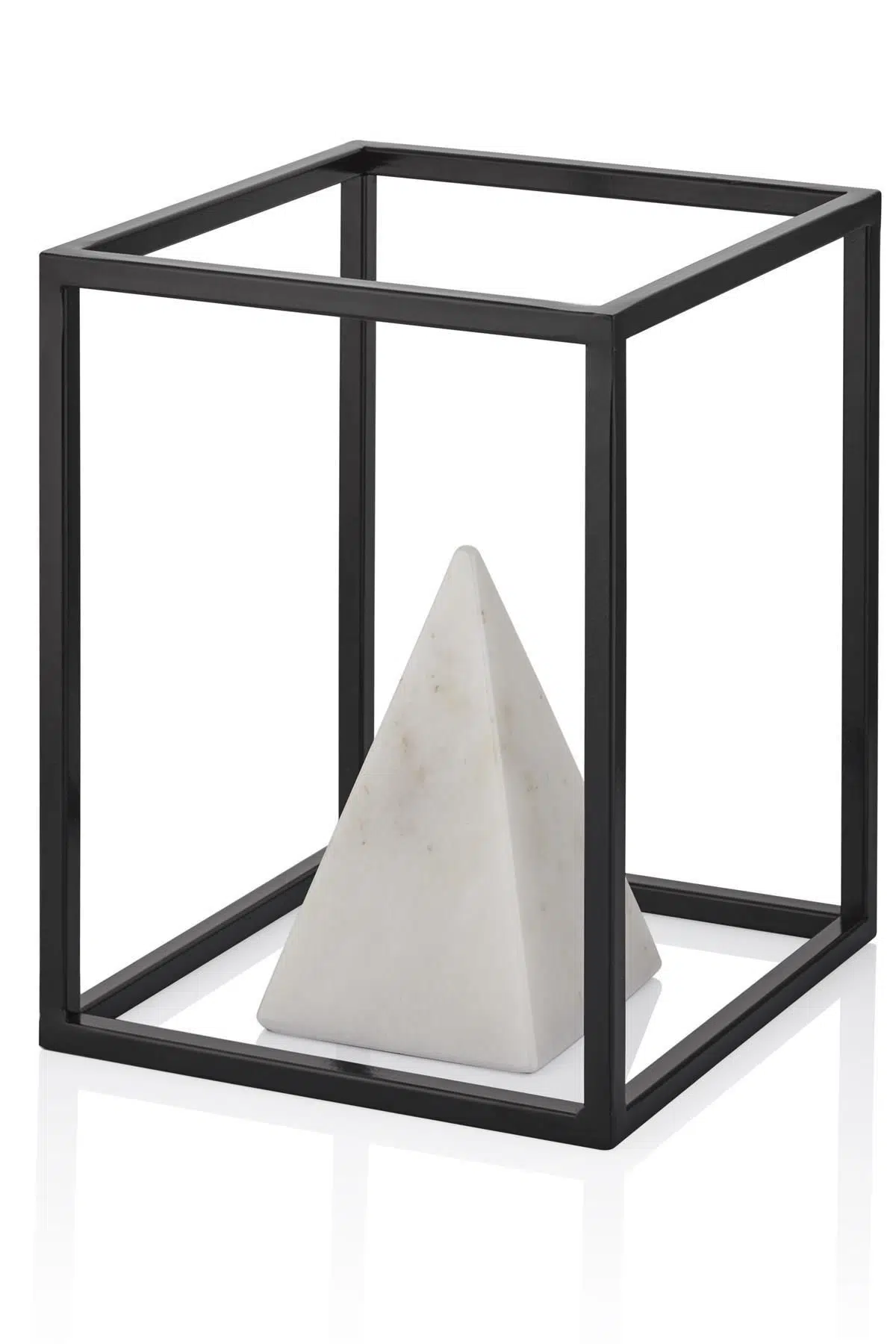 Evza Metal Çerçeveli Beyaz Mermer Küçük Piramit 20*20*25 Cm
