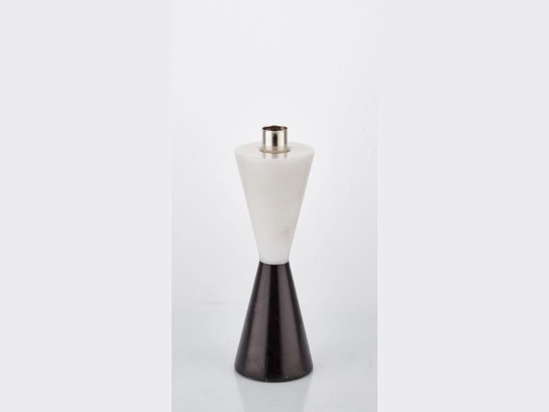 Evza Mermer Konik Şamdan Beyaz Üst Gümüş 7*7*22 Cm