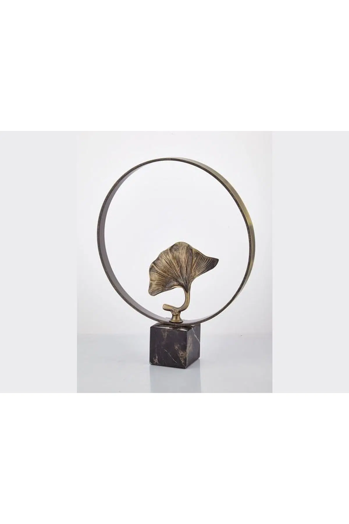 Evza Mermer Halka İçinde Gingko Kulplu Siyah Bronz 7*30*37 Cm
