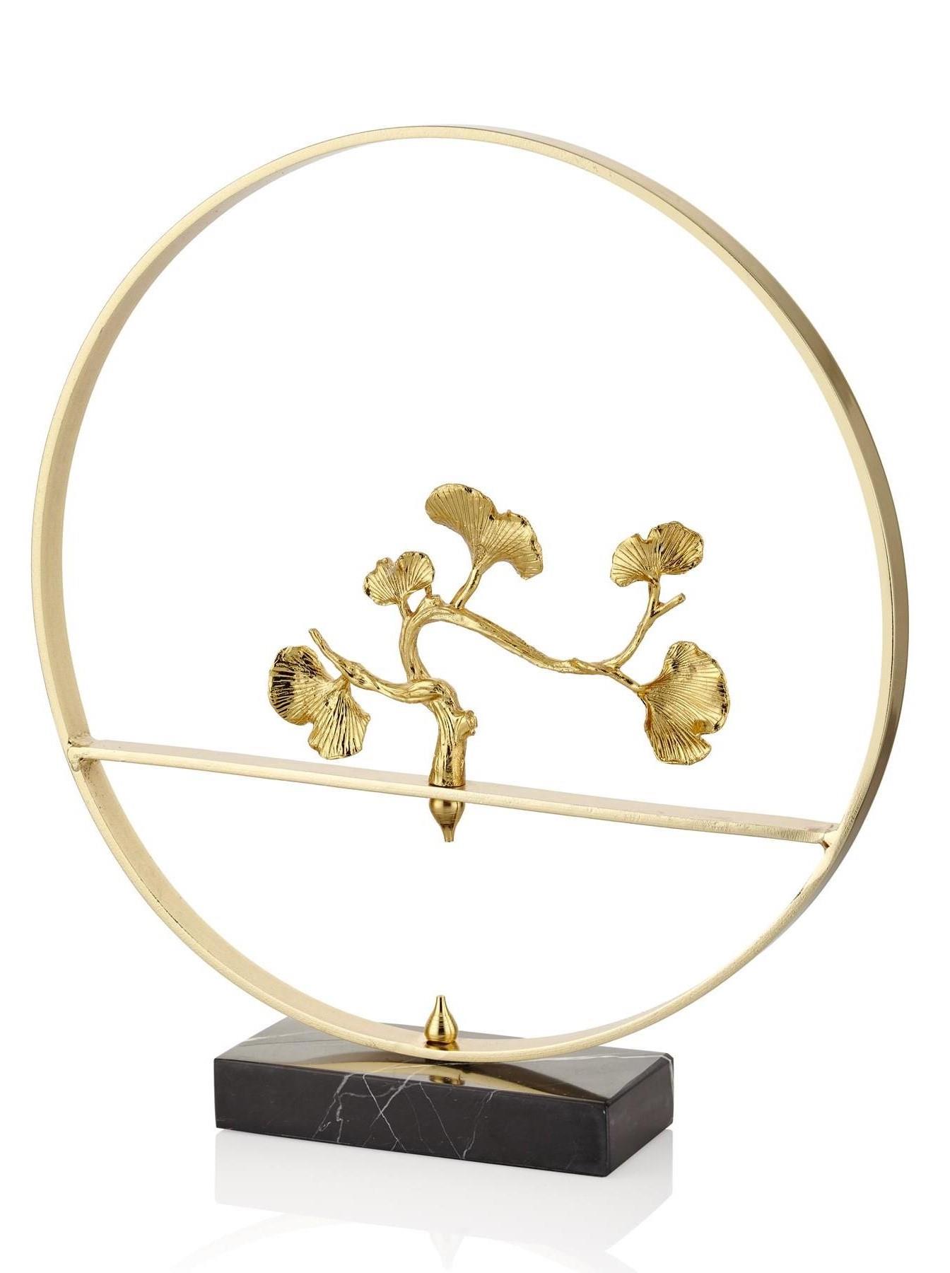 Evza Mermer Halka İçinde Gingko Ağaç Siyah Gold 8*37*40 Cm