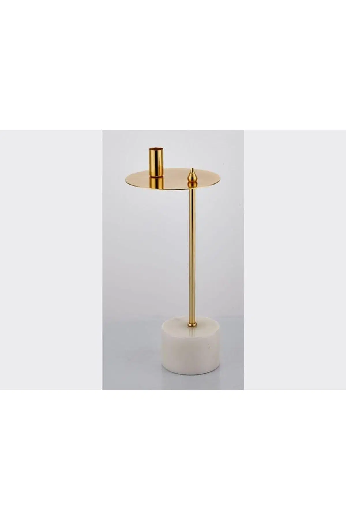 Evza Mermer Disk Asimetrik Mumluk Beyaz Gold 9*15*36 Cm