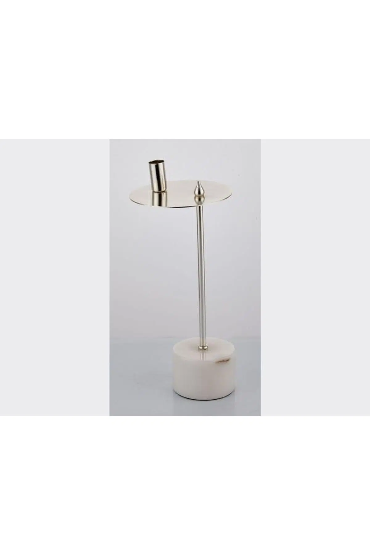 Evza Mermer Disk Asimetrik Mumluk Beyaz Gümüş 9*15*36 Cm