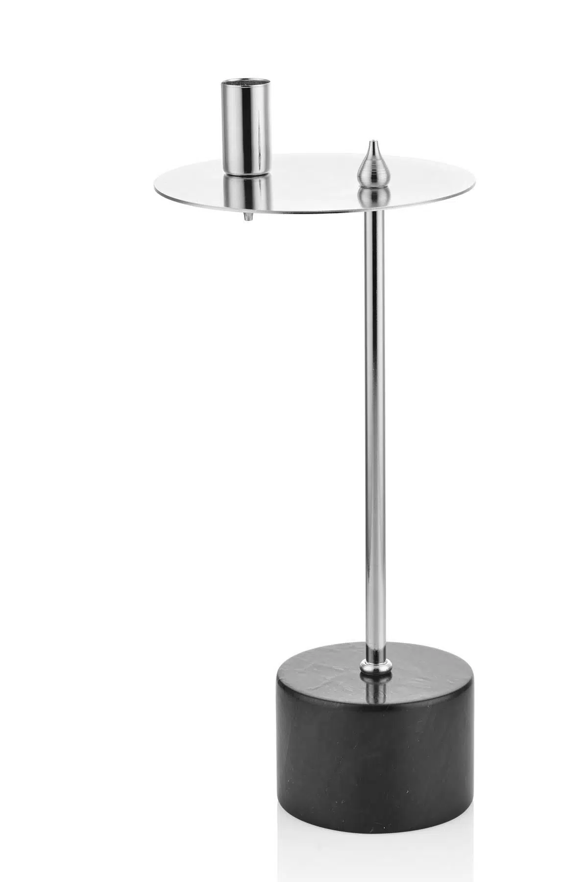 Evza Mermer Disk Asimetrik Mumluk Siyah Gümüş 9*15*36 Cm