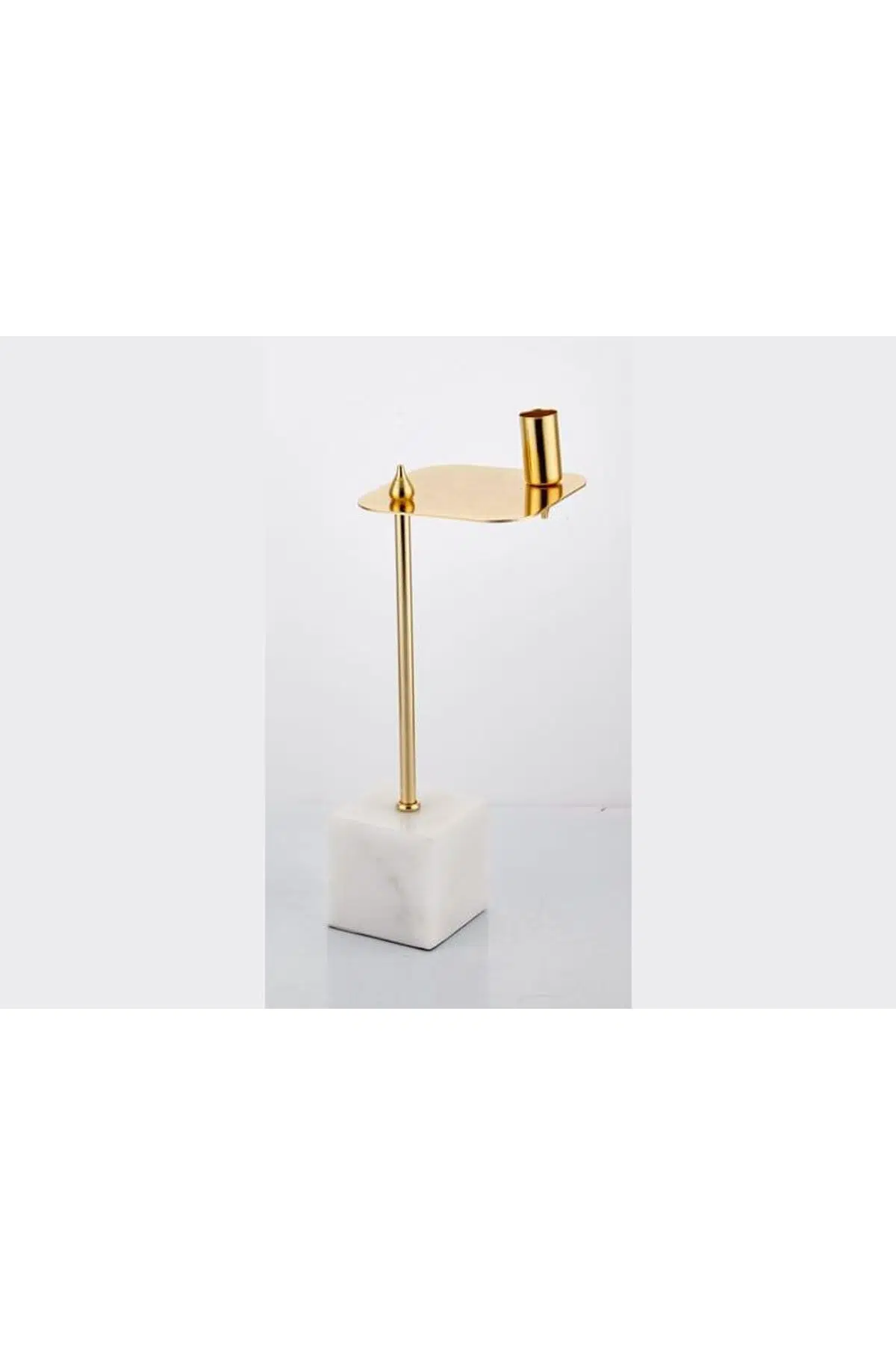 Evza Mermer Kare Asimetrik Mumluk Beeeyaz Gold 12,5*12,5*31 Cm