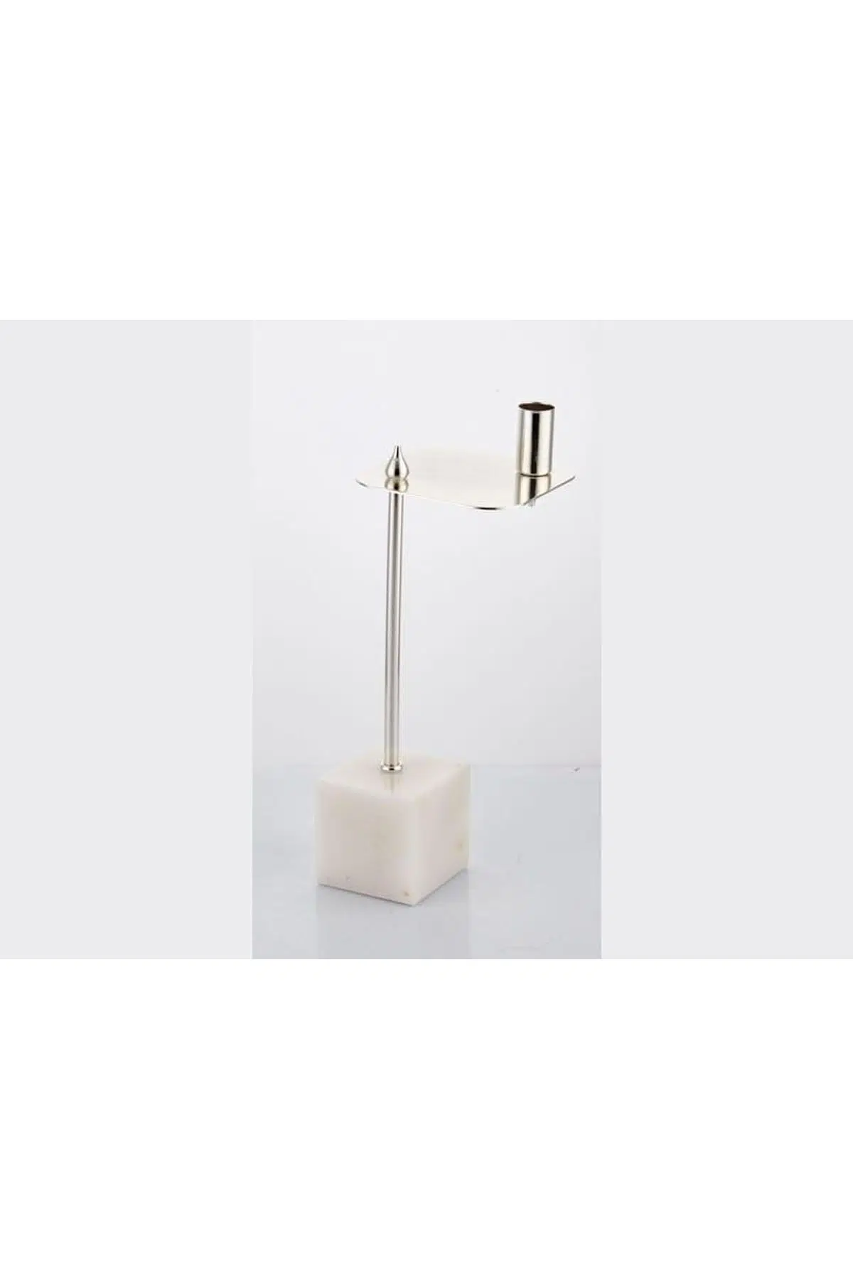 Evza Mermer Kare Asimetrik Mumluk Beyaz Gümüş 12,5*12,5*31 Cm