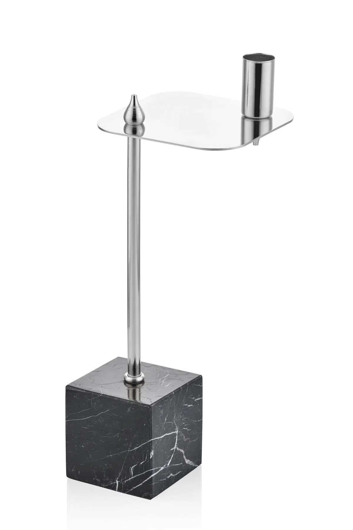 Evza Mermer Kare Asimetrik Mumluk Siyah Gümüş 12,5*12,5*31 Cm