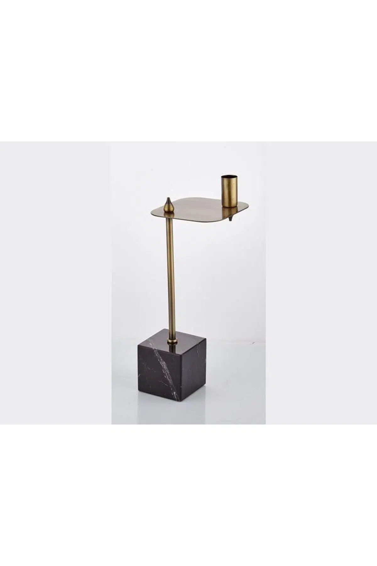 Evza Mermer Kare Asimetrik Mumluk Siyah Bronz 12,5*12,5*31 Cm