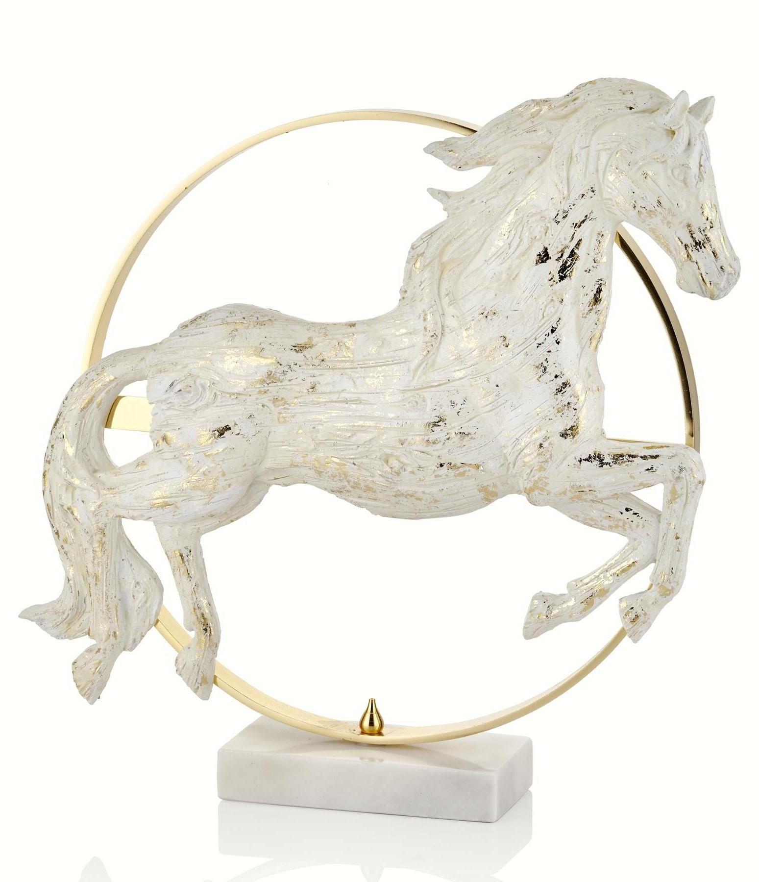 Evza Mermer Halka İçinde Büyük At Beyaz Gold 8*42*43 Cm