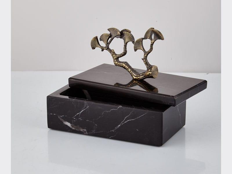 Evza Mermer Kutu Dikdörtgen Dallı Gınkgo Küçük Siyah Bronz 8*15*5 Cm