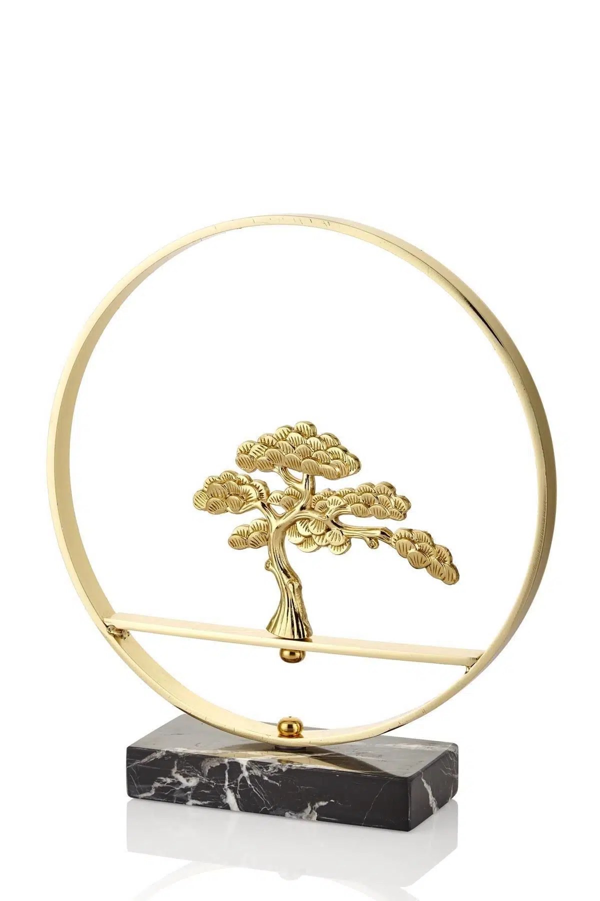 Evza Mermer Halka İçinde Bulutlu Ağaç Siyah Gold 12*30*34 Cm