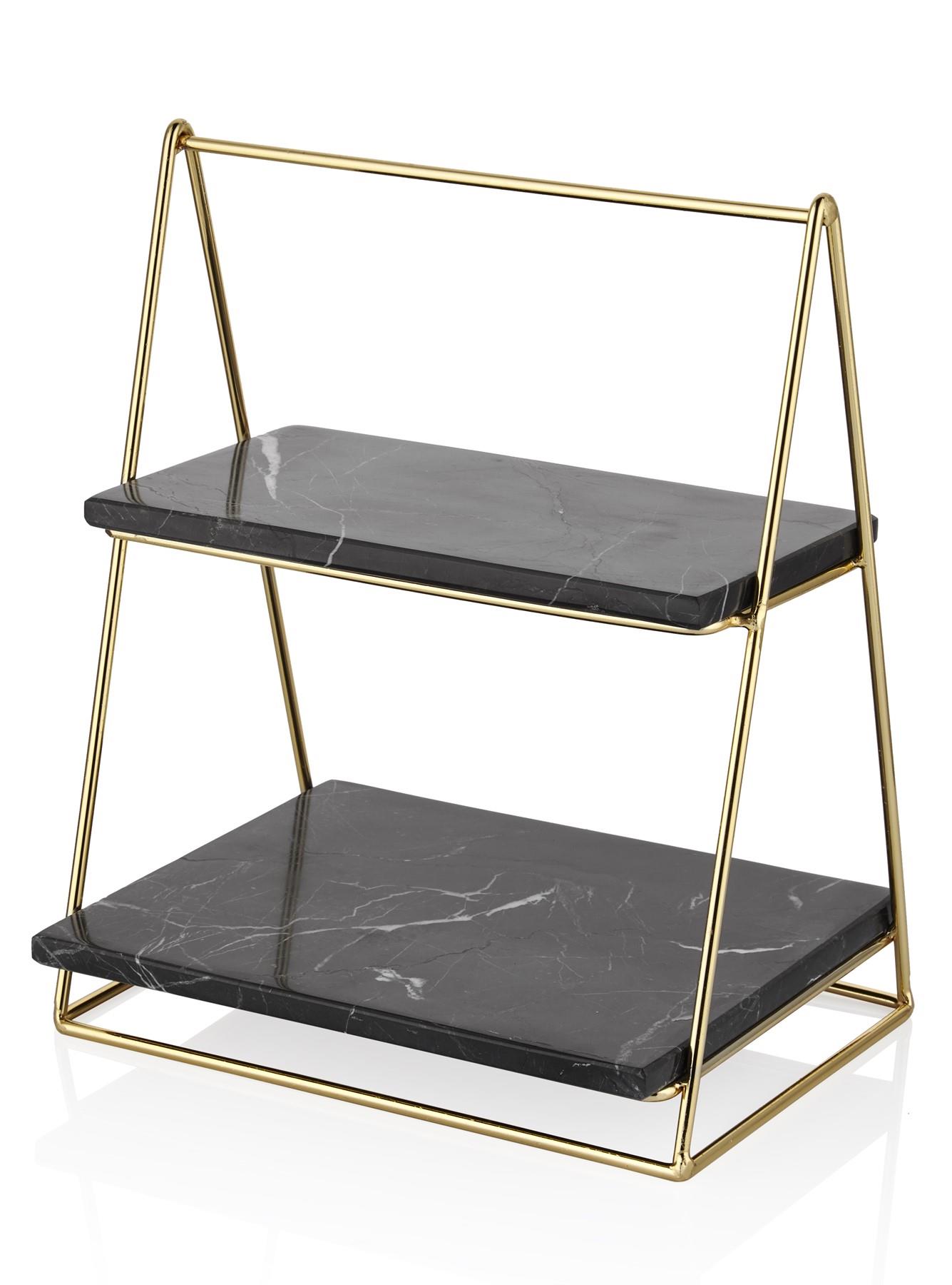 Evza Mermer Katlı Sunumluk Siyah 18,5*24*30 Cm