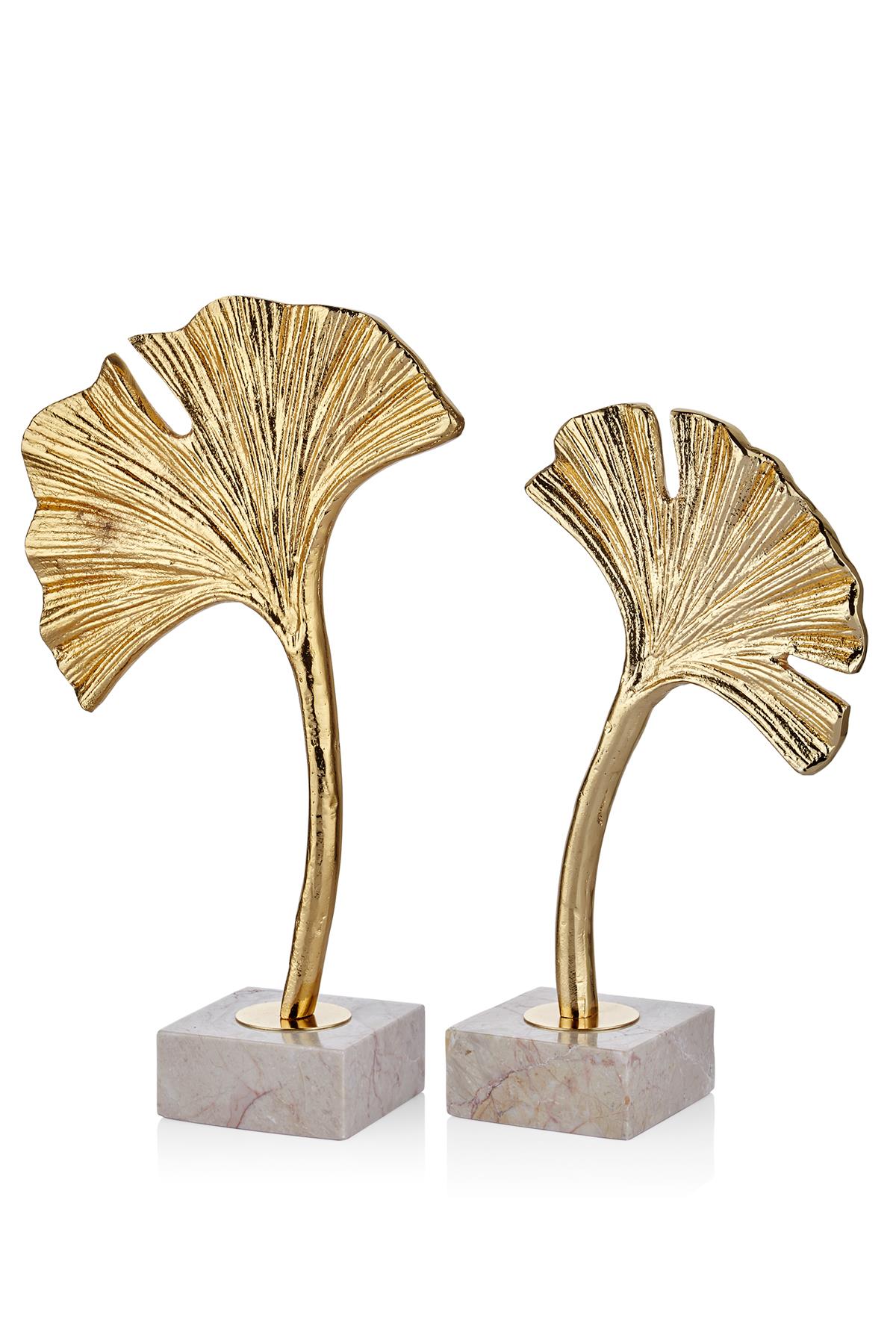 Evza Mermer 2li Yaprak Dekor Gold Bej 9,5*18*32 9,5*22*36 CM