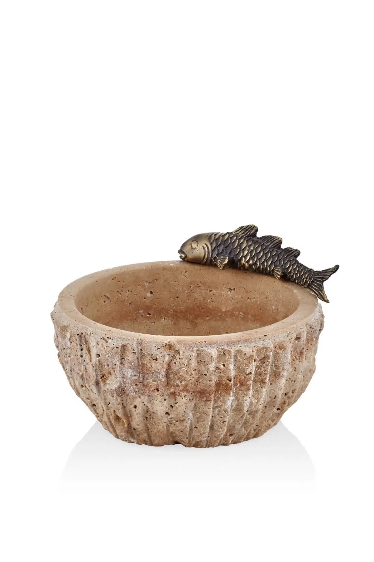 Evza Patlatma Traverten Balıklı Kase Krem 15*15*10 Cm