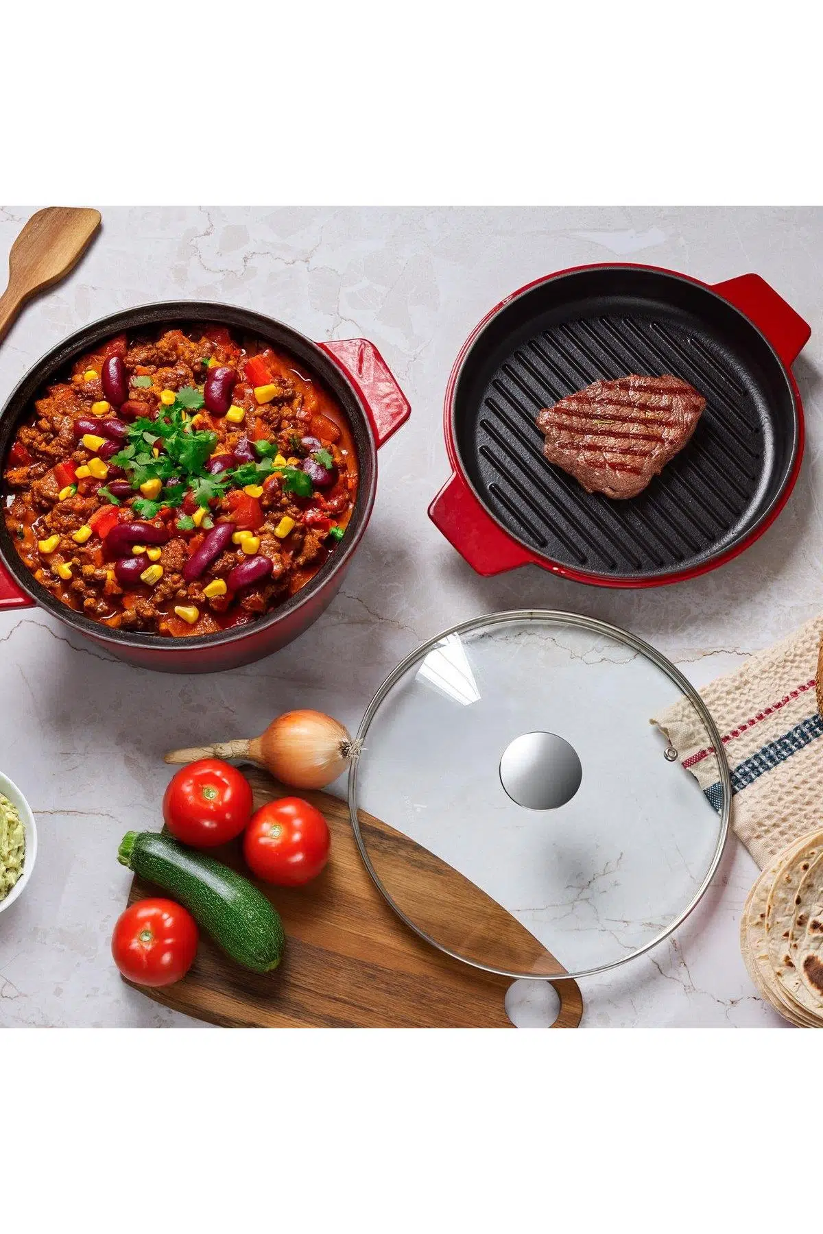 Aryıldız Duo Techniq Iron Döküm Derin Tencere Kırmızı 20cm