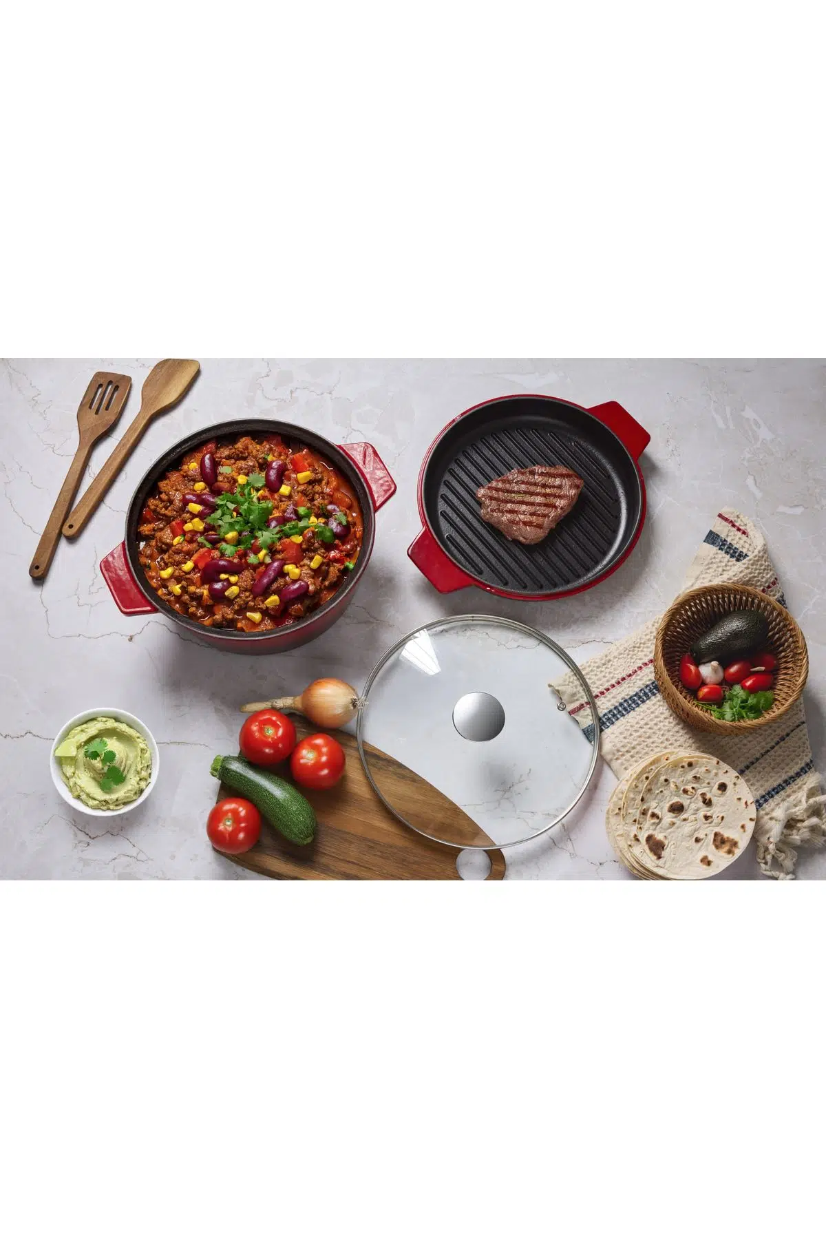 Aryıldız Duo Techniq Iron Döküm Derin Tencere Kırmızı 24cm
