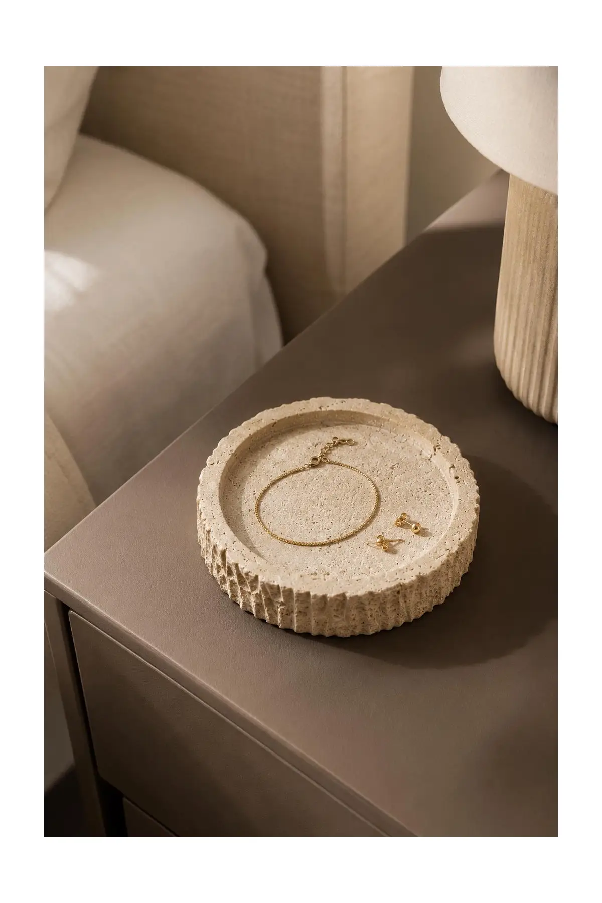 Ephesus Traverten Yuvarlak Sunum Tabağı 12 cm | Mini Dekor ve Düzenleyici