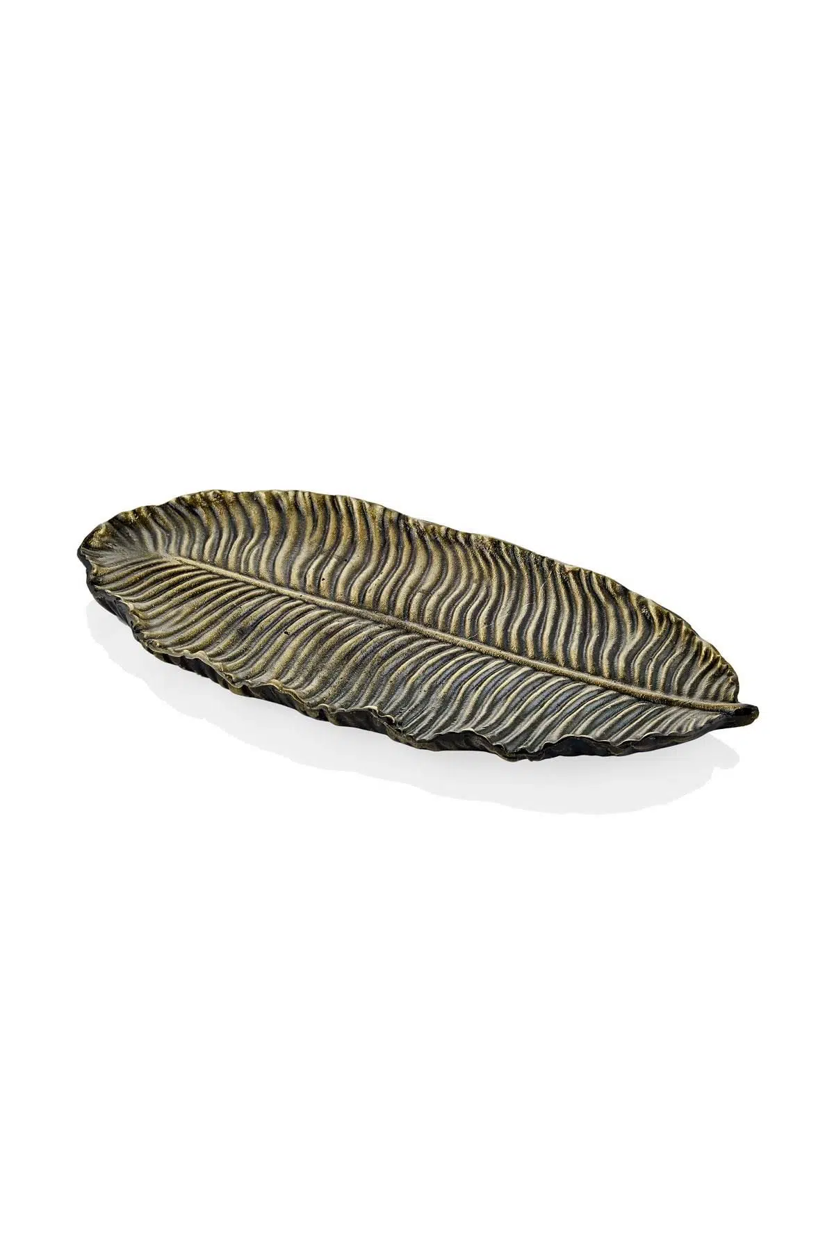 EVZA DÖKÜM DEKORATİF YAPRAK SUNUM TABAĞI BRONZ 16*35 CM