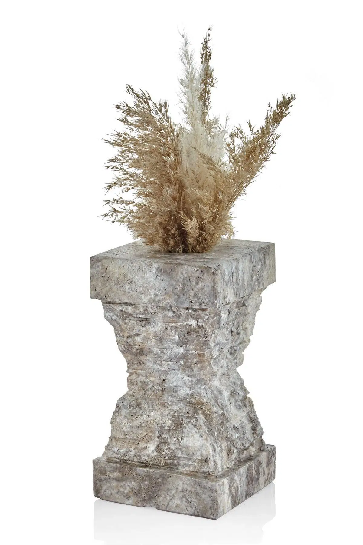 Evza Mermer Ancıent Stone Traverten Stant Vazo 14*14*25 Cm