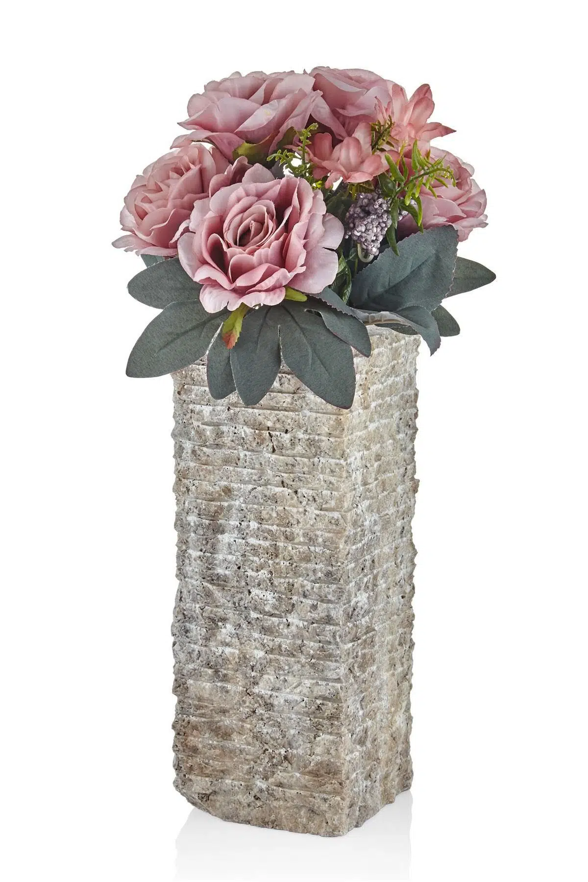 Evza Mermer Flue Kahverengi Traverten Dikdörtgen Vazo 12*12*30 Cm