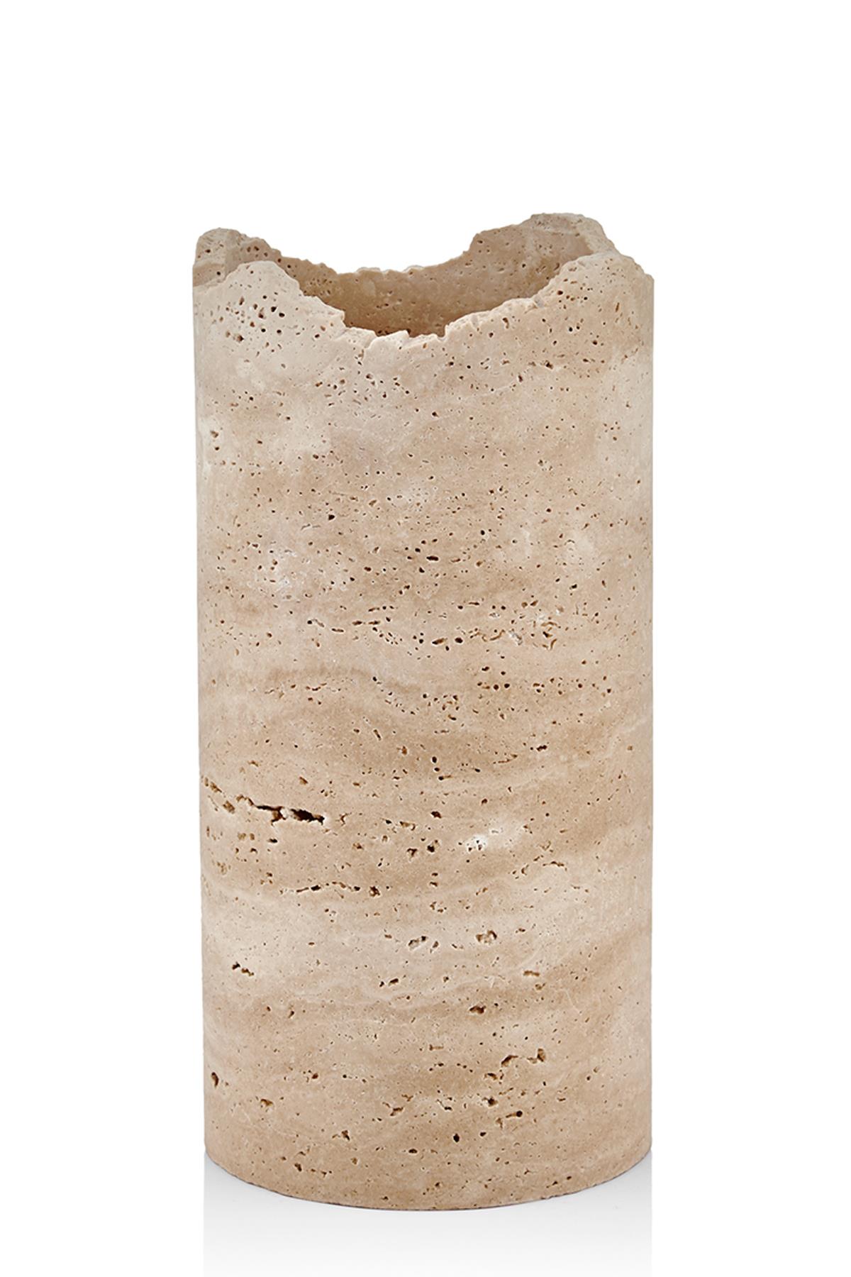 Evza Mermer Traverten Vazo 15*15*55 Cm
