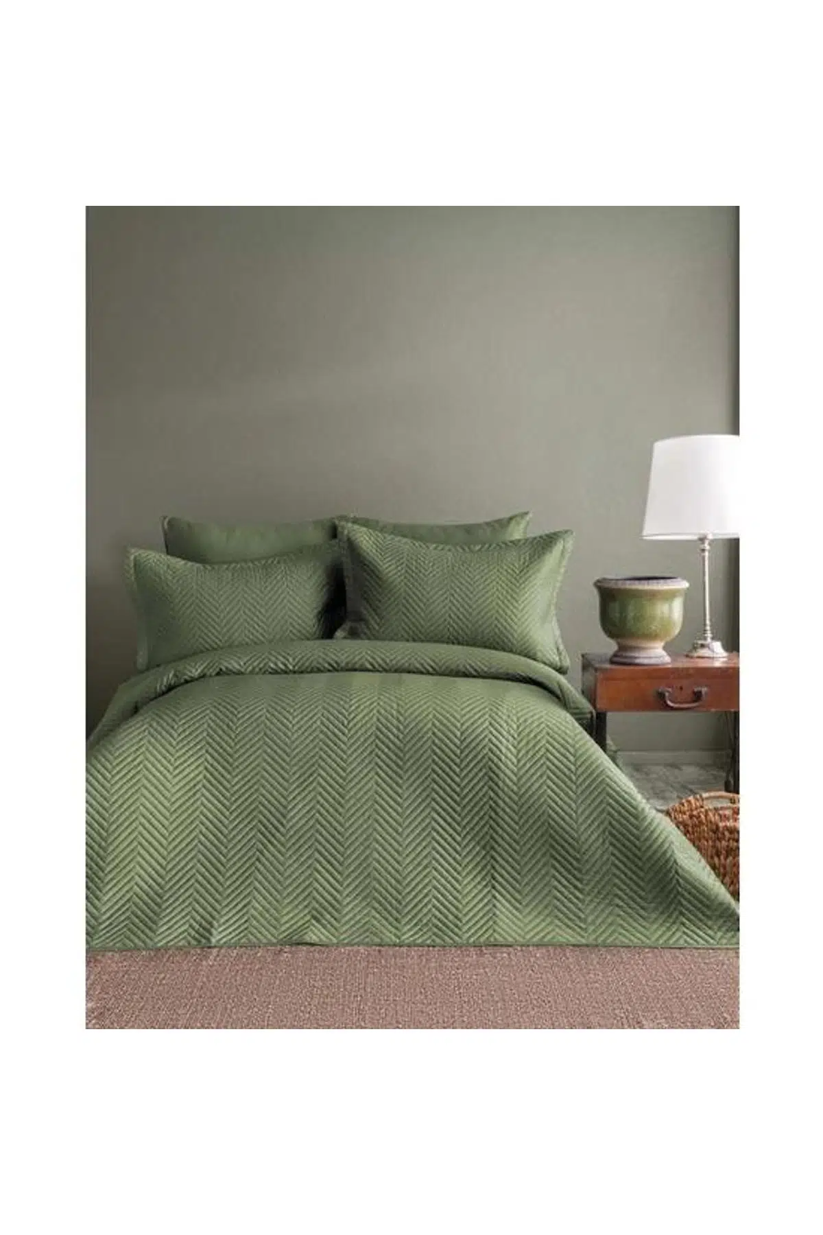 İssimo Simply Orman Yeşili Yatak Örtüsü Set Çift Kişilik