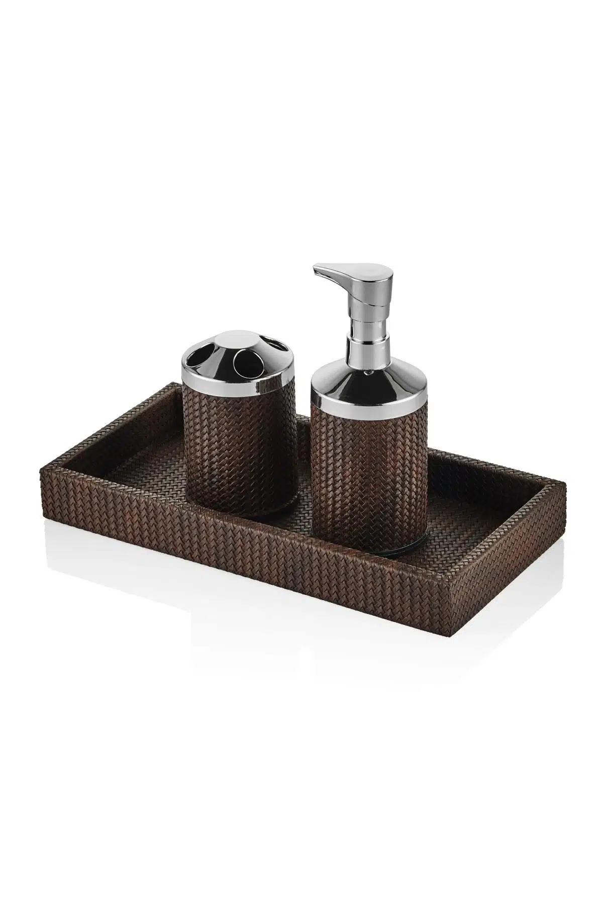Luxe Faux Vegan Deri Banyo Seti Kahve (Tepsi 30*15Cm)