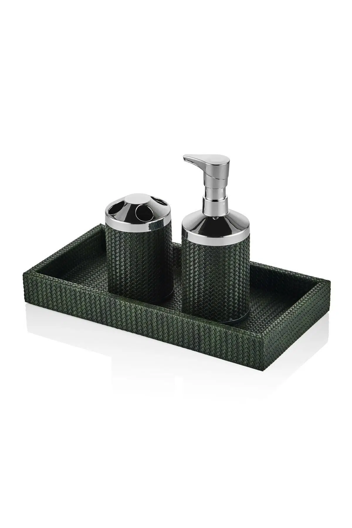 Luxe Faux Vegan Deri Banyo Seti Yeşil (Tepsi 30*15Cm)