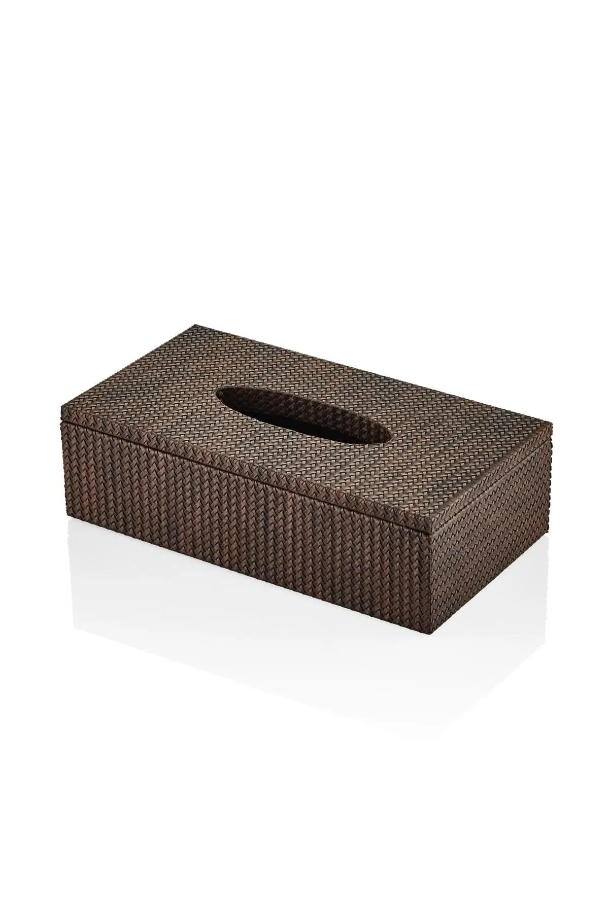 Luxe Faux Vegan Deri Dikdörtgen Kutu Peçetelik Kahve 25*14*7 Cm