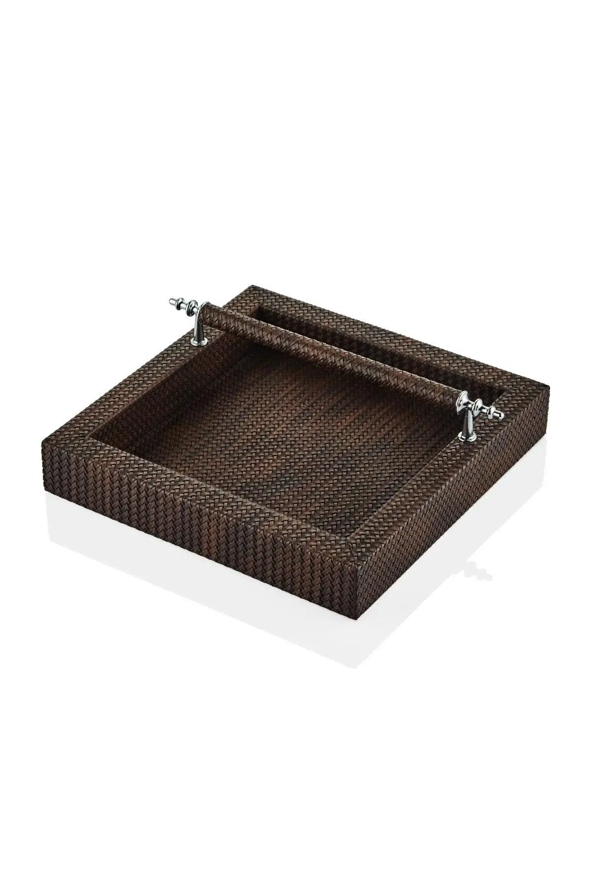 Luxe Faux Vegan Deri Kulplu Peçetelik Kahve 22*22*7 Cm