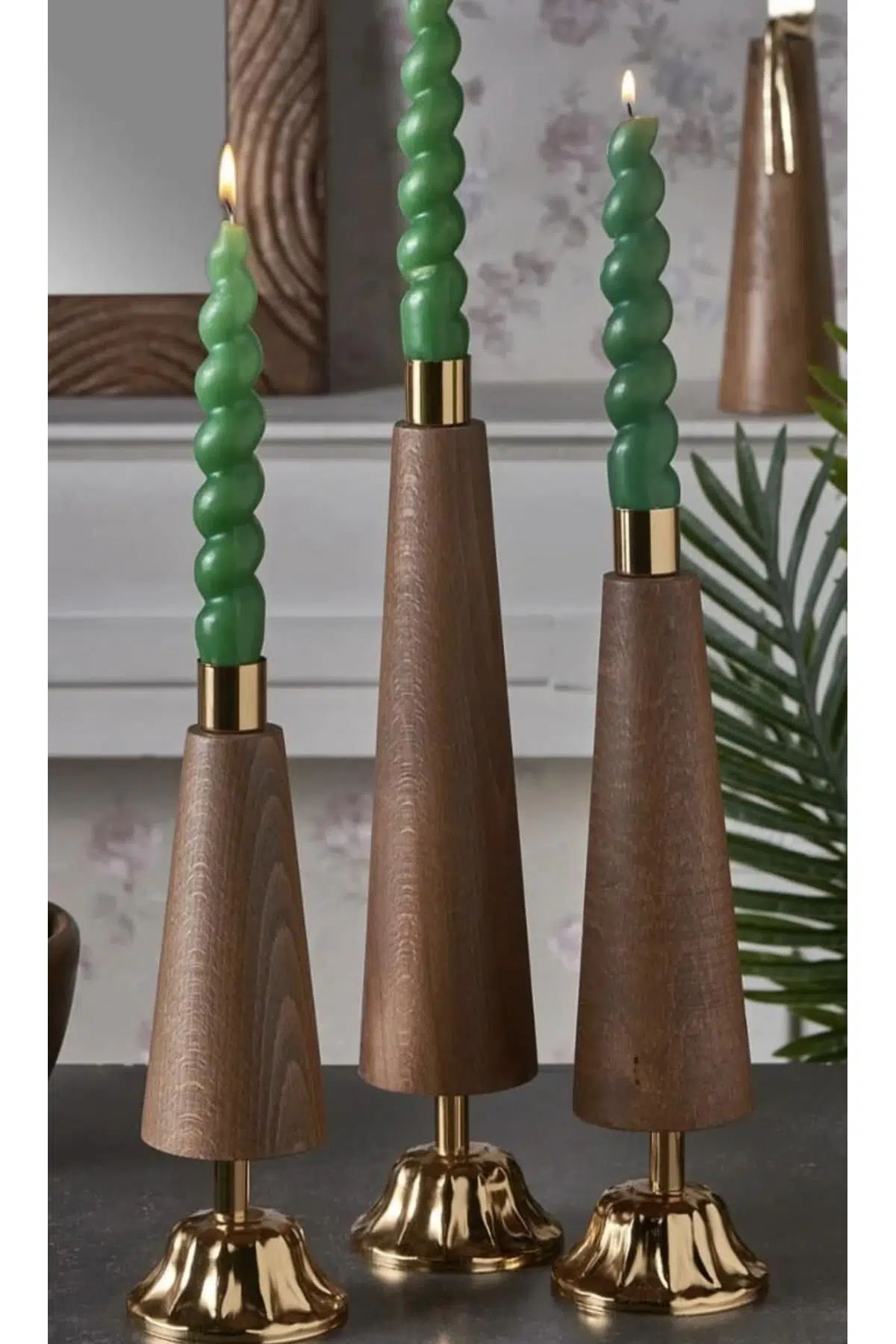 Seta Metal Kaideli Ahşap Mıssıla Model Mumluk 8*8*35 Cm