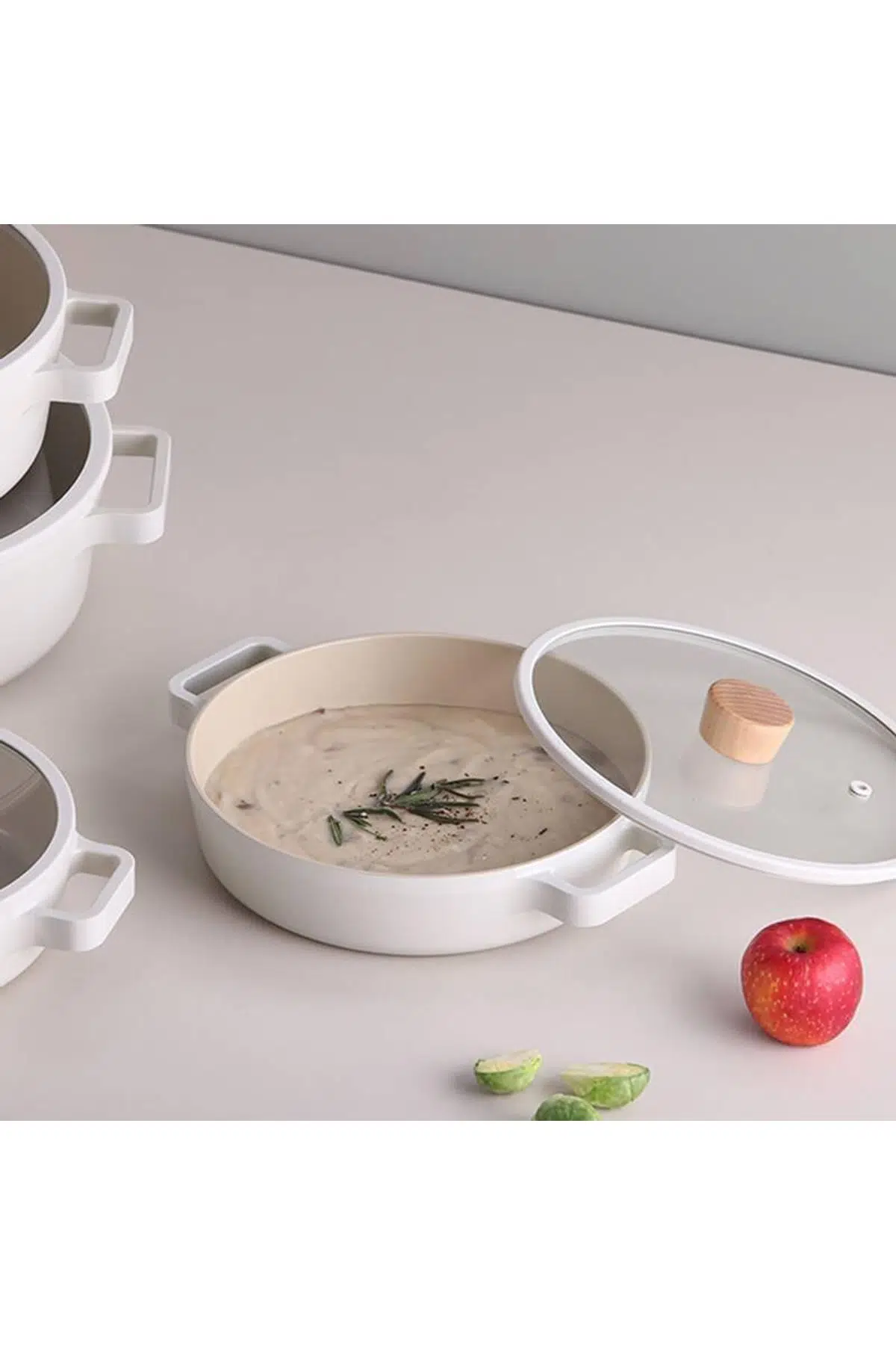 Neoflam Fika Alüminyum Cam Kapaklığı Sığ Tencere 26 Cm Bej