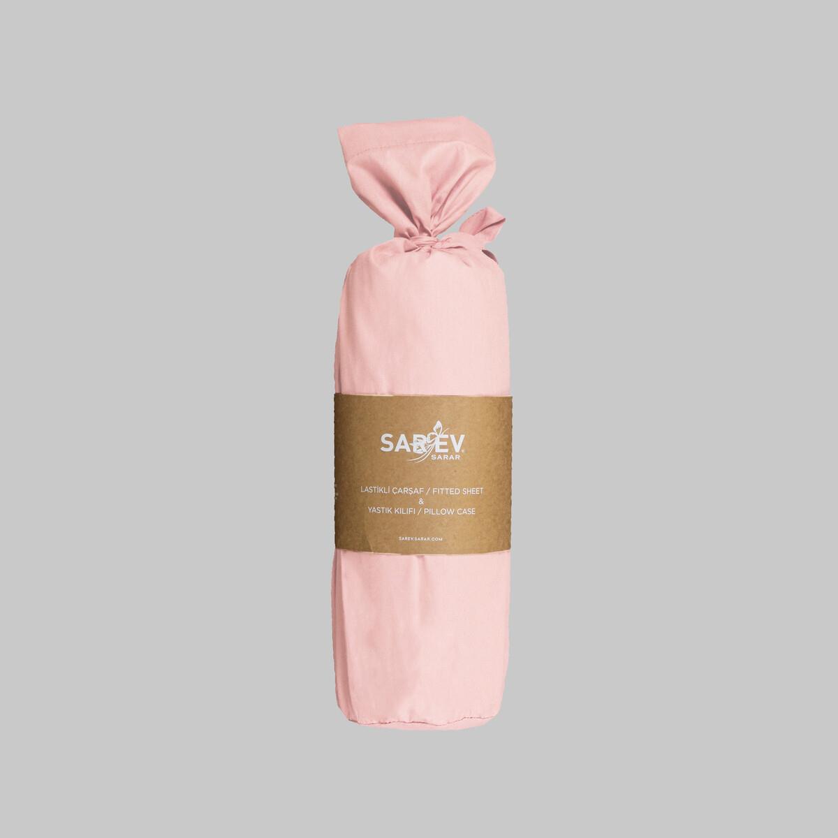 Sarev %100 Pamuk Çift Kişilik 160*200 cm 2 Adet Yastık Kılıflı Fitted Çarşaf Seti Pembe