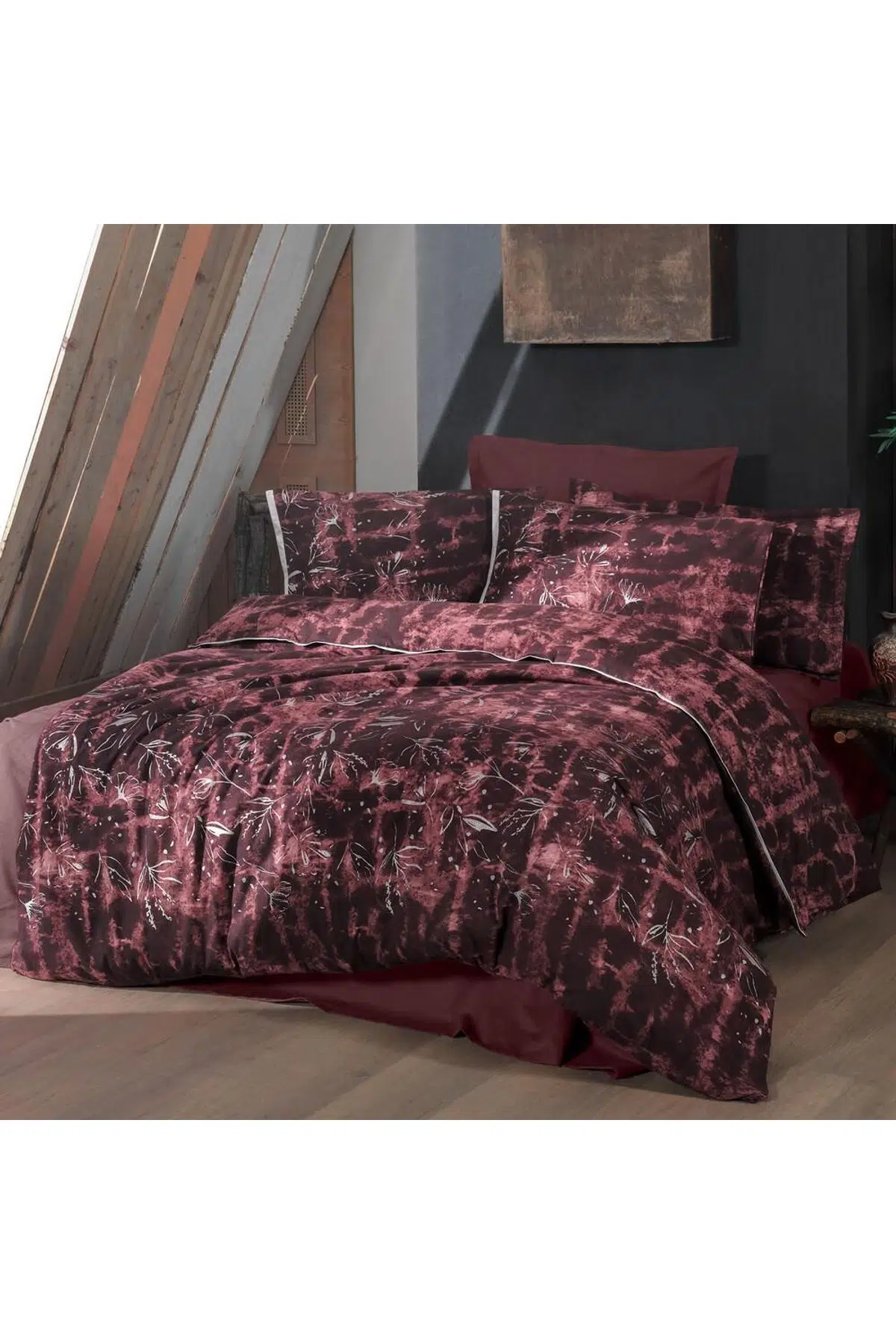 Sarev Doryana King Size (Battal Boy) %100 Pamuk Flanel (Pazen) Nevresim Takımı Bordo