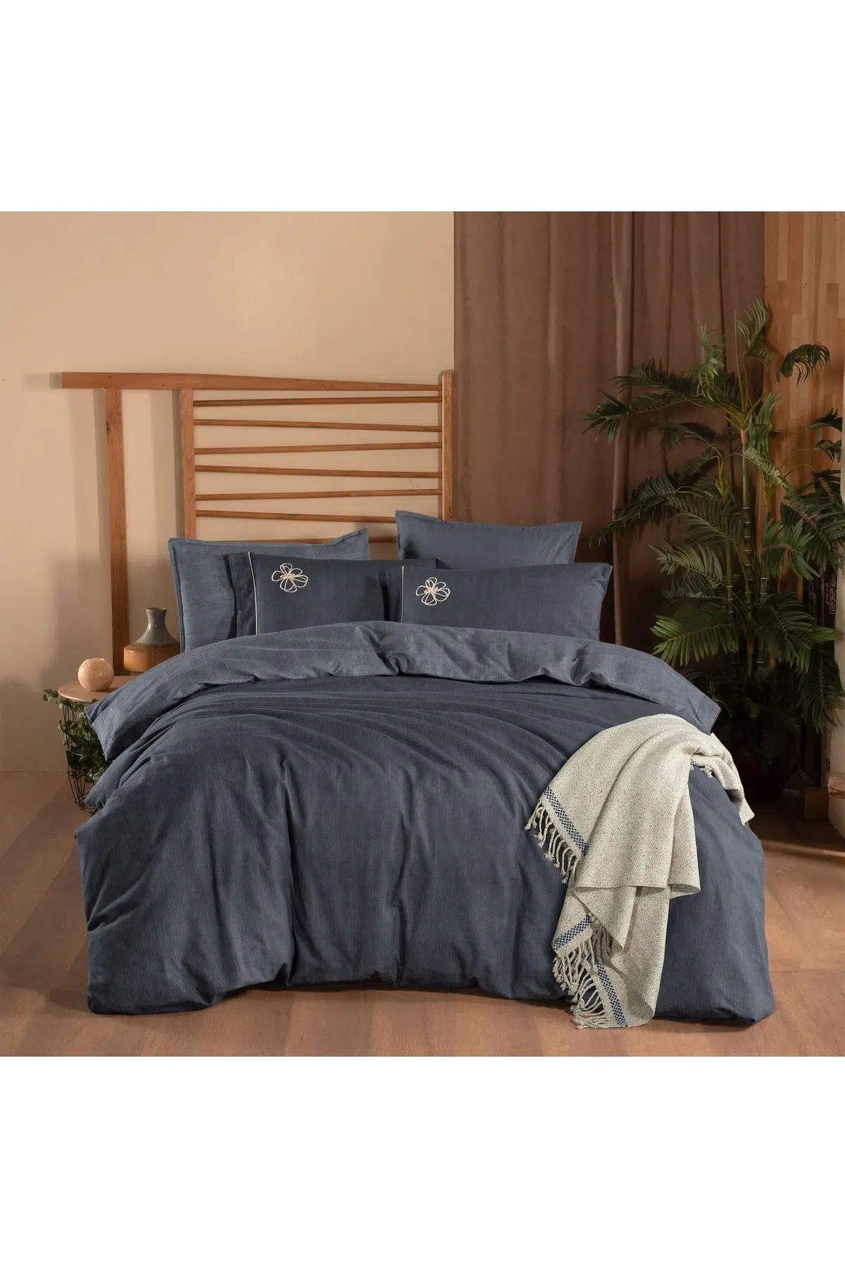 Sarev Ederlezi King Size (Battal Boy) %100 Pamuk Flanel (Pazen) Nevresim Takımı Gri