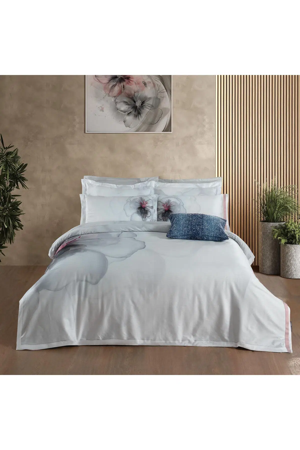 Sarev Efira King Size %100 Pamuk Saten "300 TC" Nevresim Takımı Beyaz